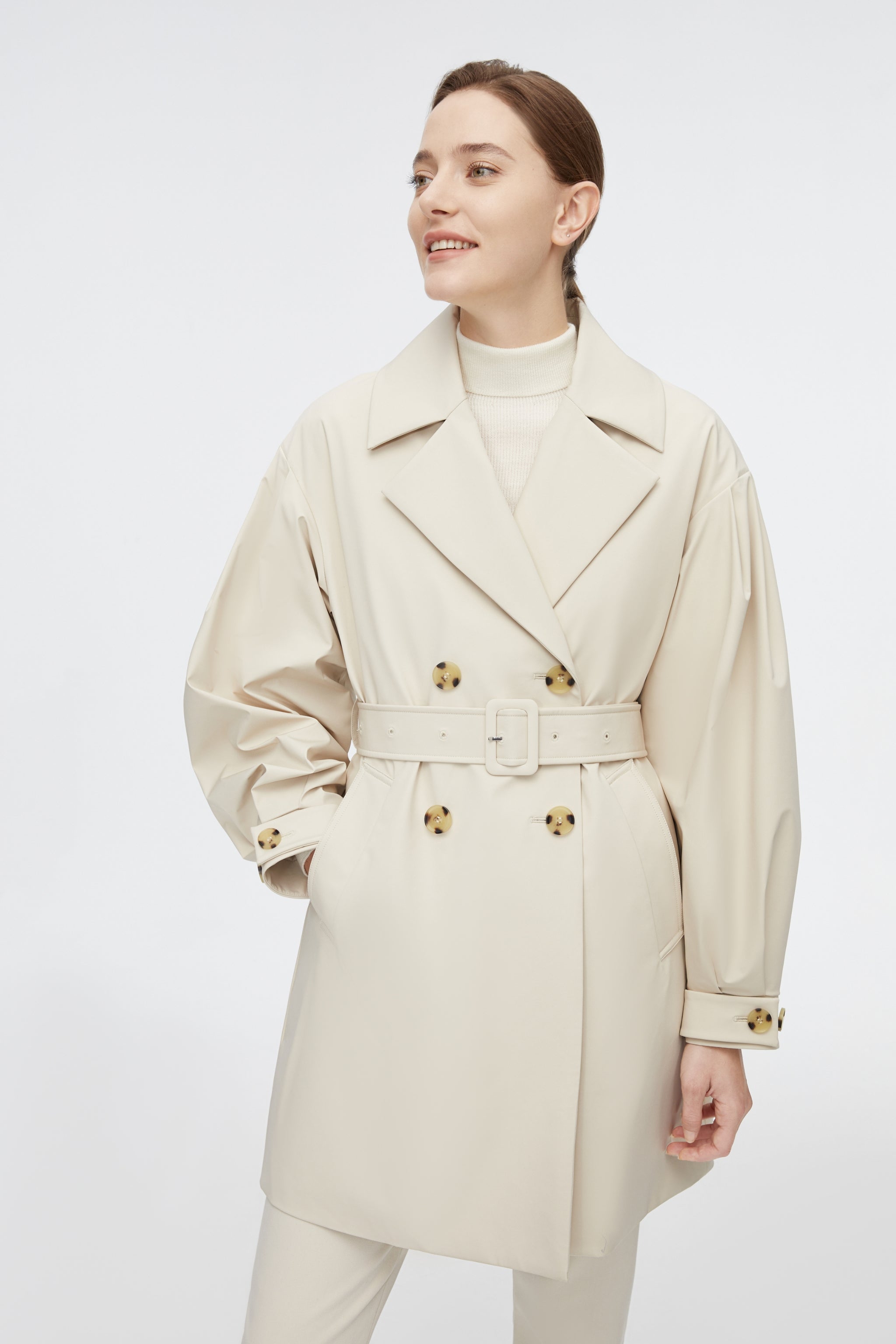 Dropped Shoulder Detachable Goose Down Trench Coat