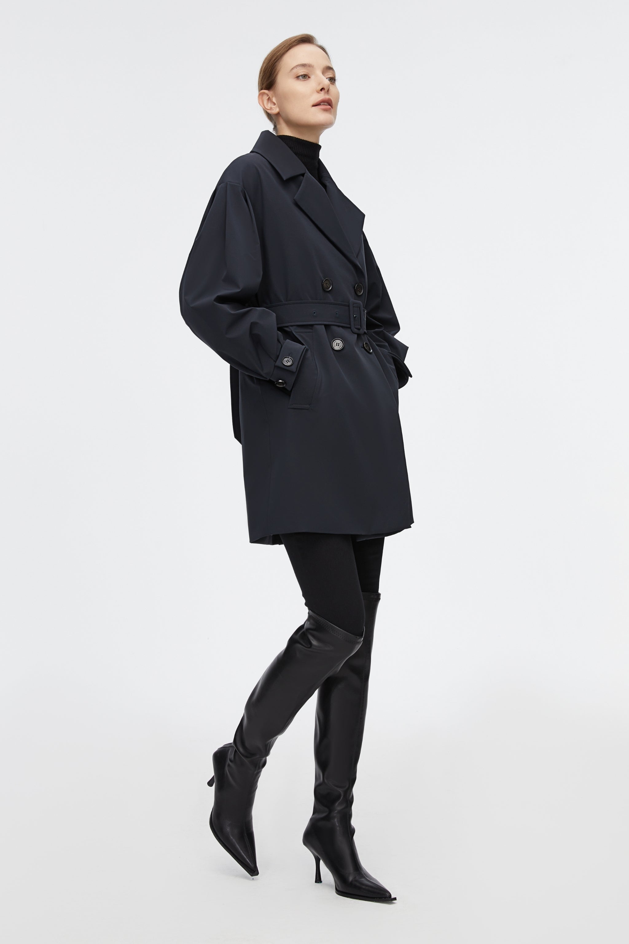 Dropped Shoulder Detachable Goose Down Trench Coat