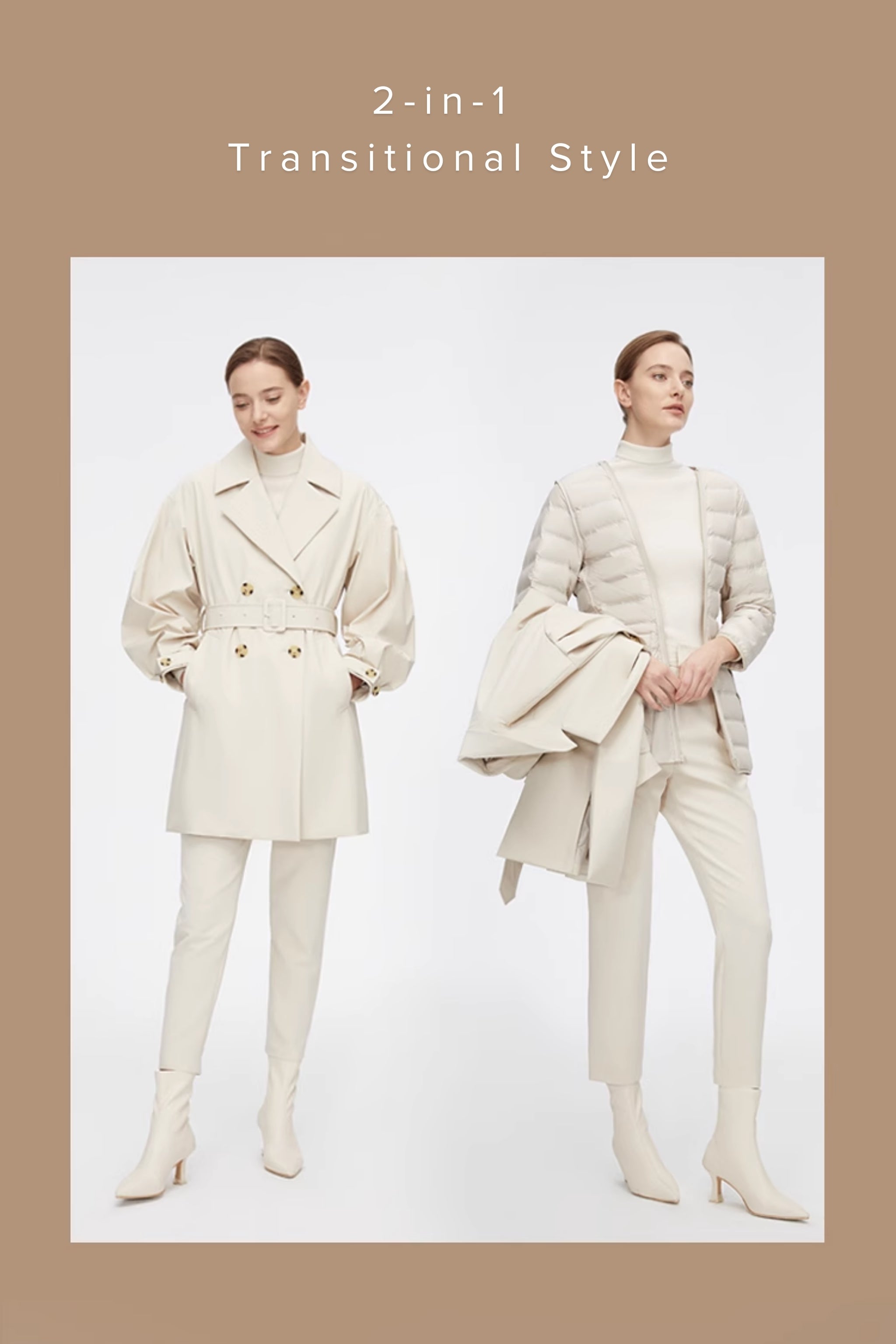 Dropped Shoulder Detachable Goose Down Trench Coat