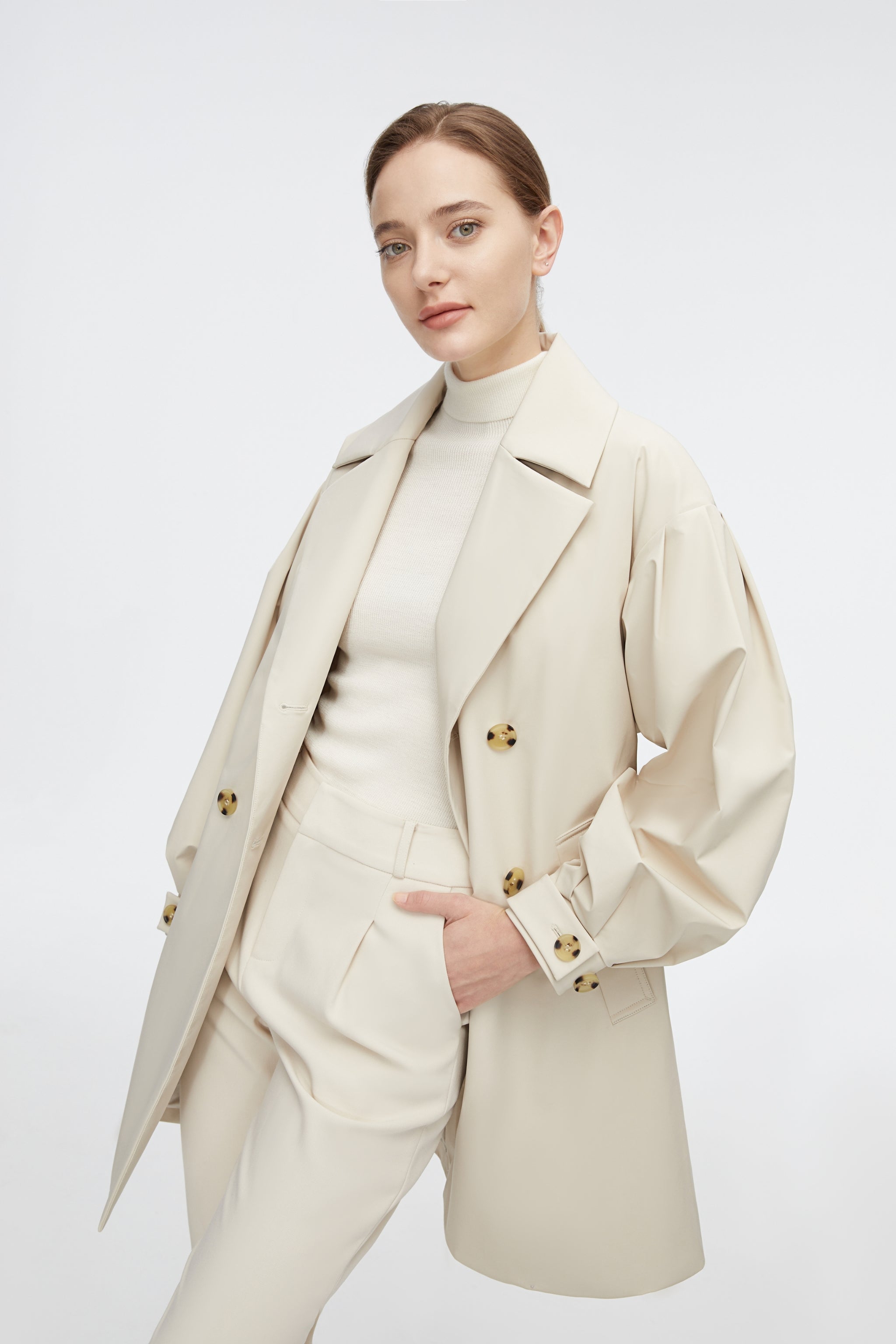 Dropped Shoulder Detachable Goose Down Trench Coat