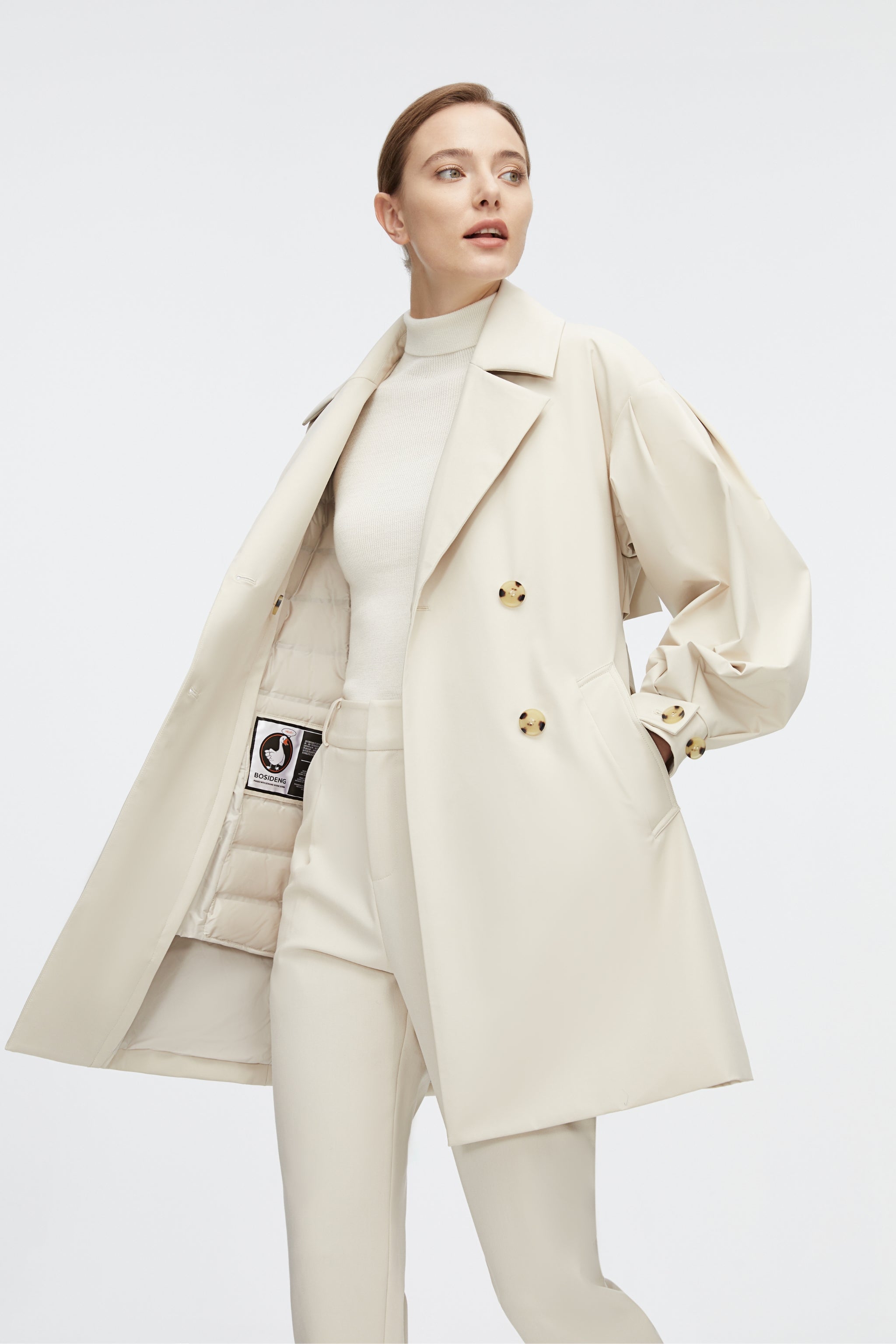 Dropped Shoulder Detachable Goose Down Trench Coat