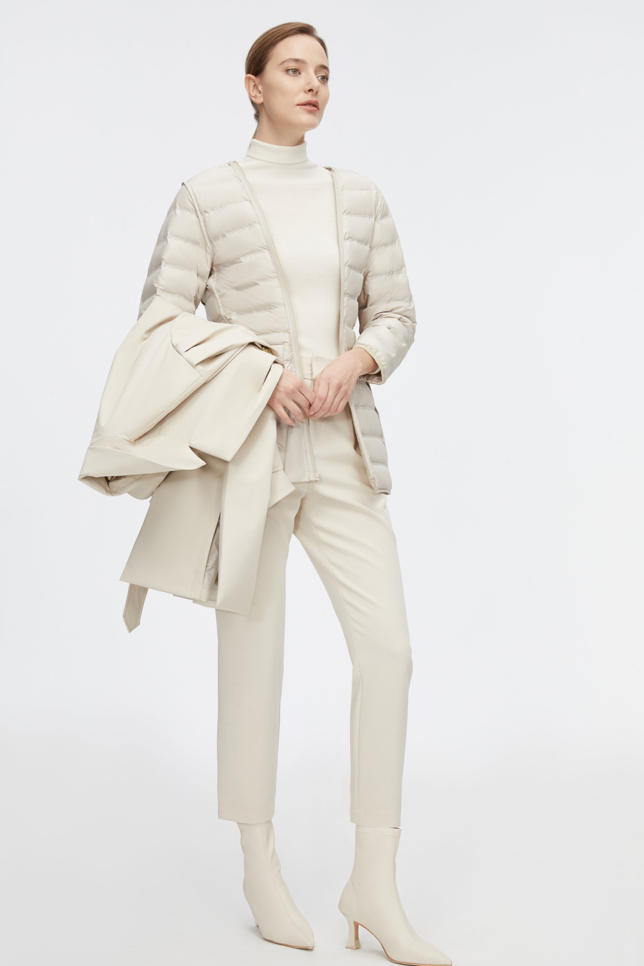 Dropped Shoulder Detachable Goose Down Trench Coat
