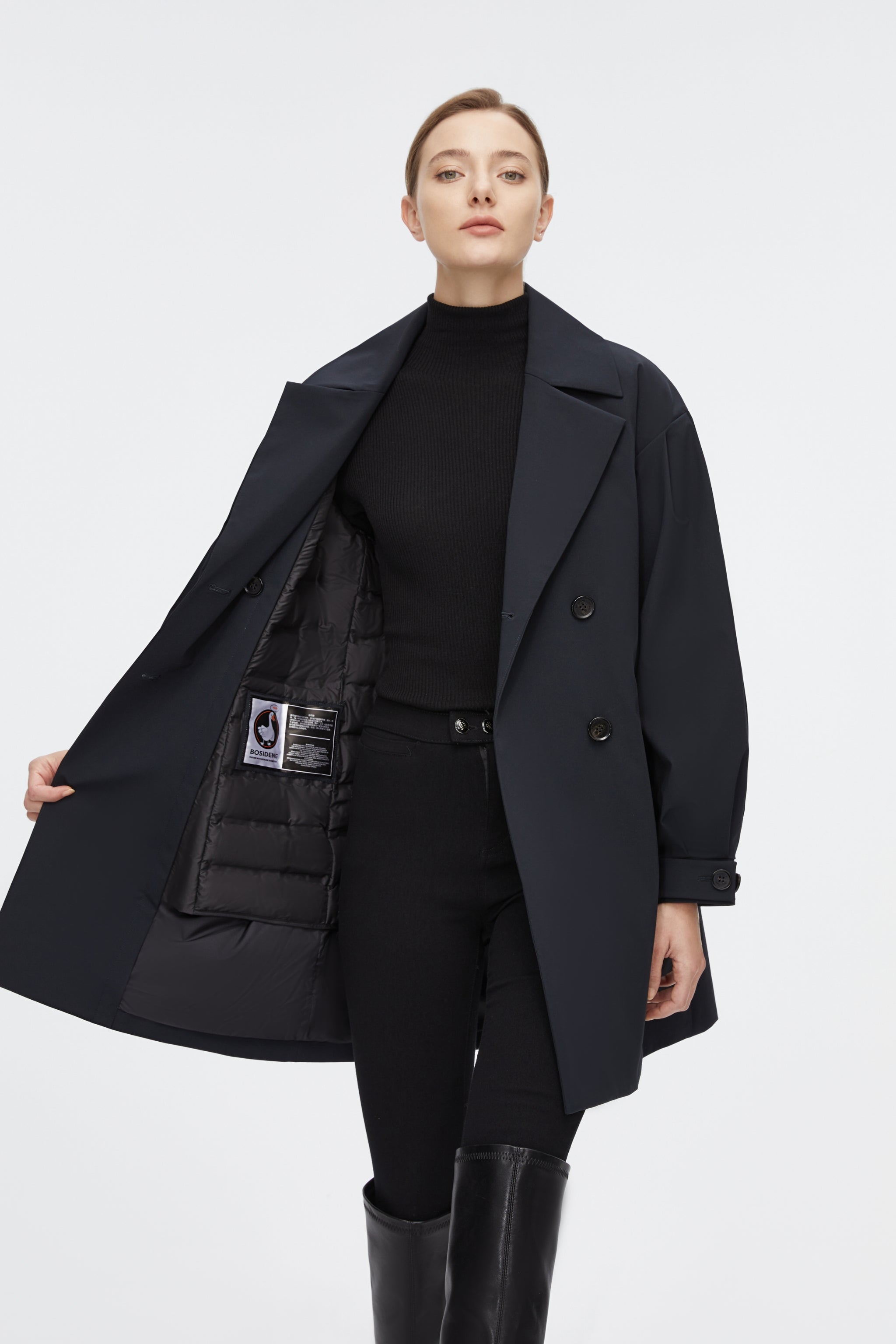 Dropped Shoulder Detachable Goose Down Trench Coat