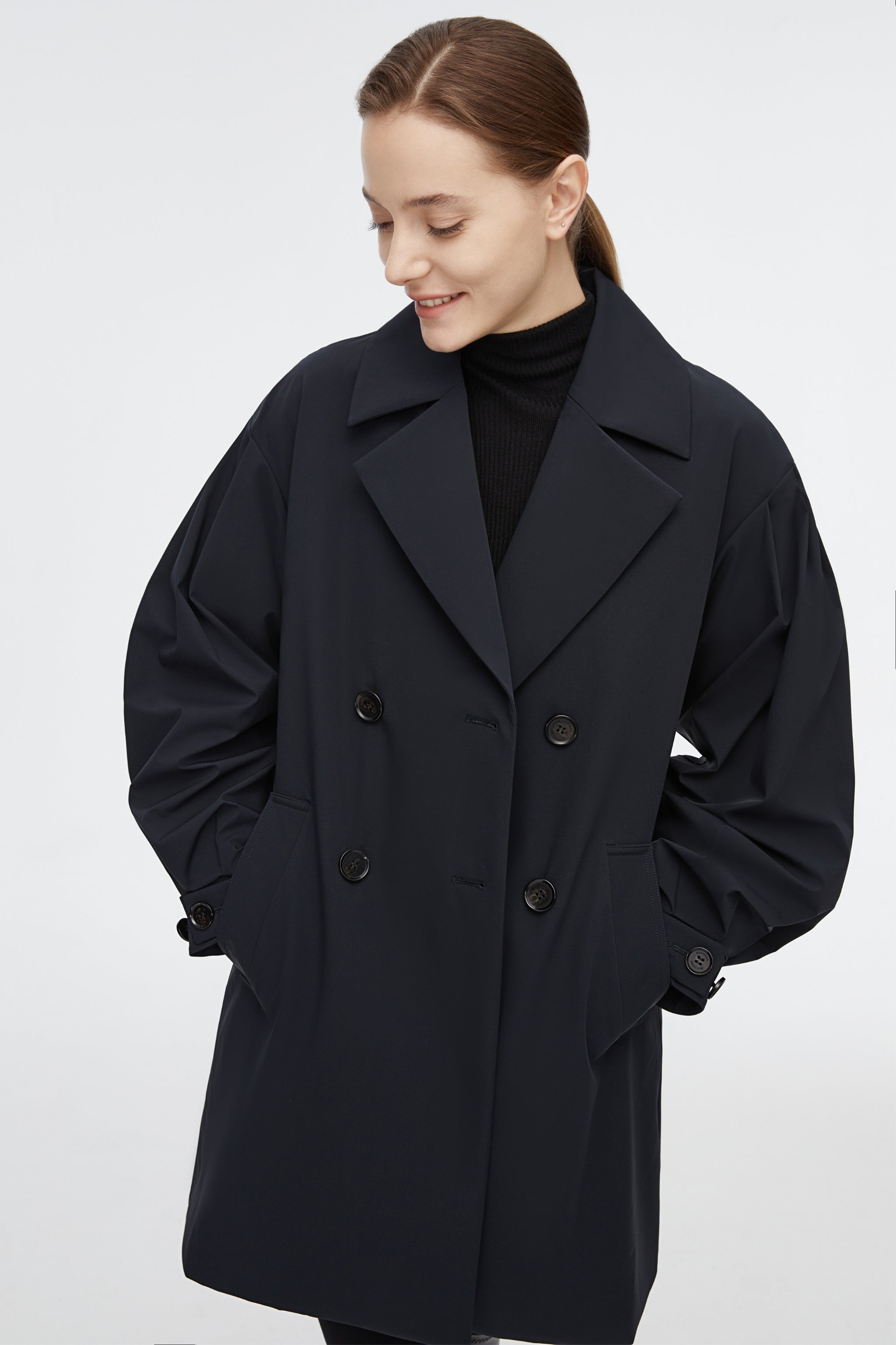 Dropped Shoulder Detachable Goose Down Trench Coat