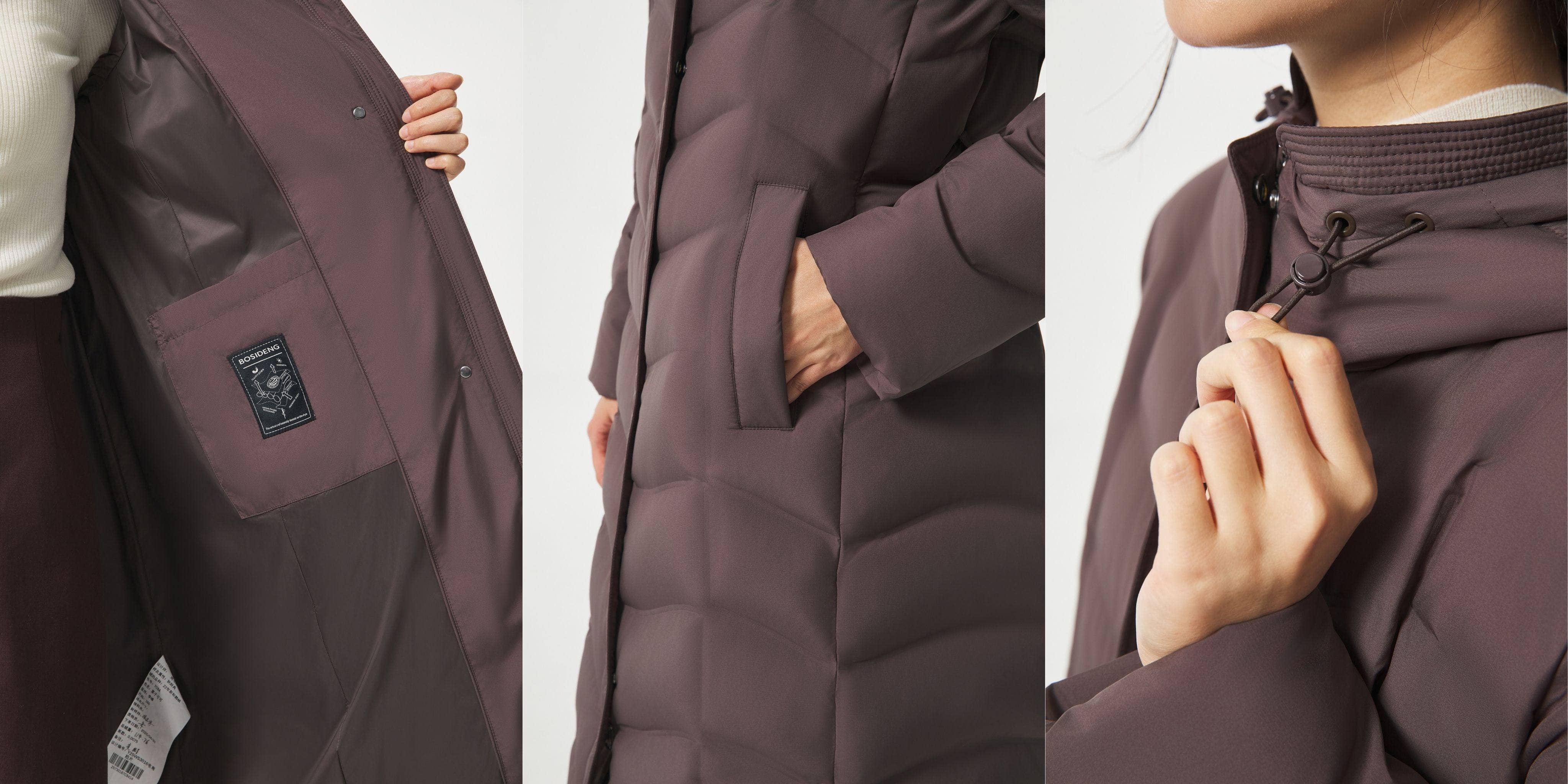 Women's Full Length Goose Down Business Jacket With Belt Details