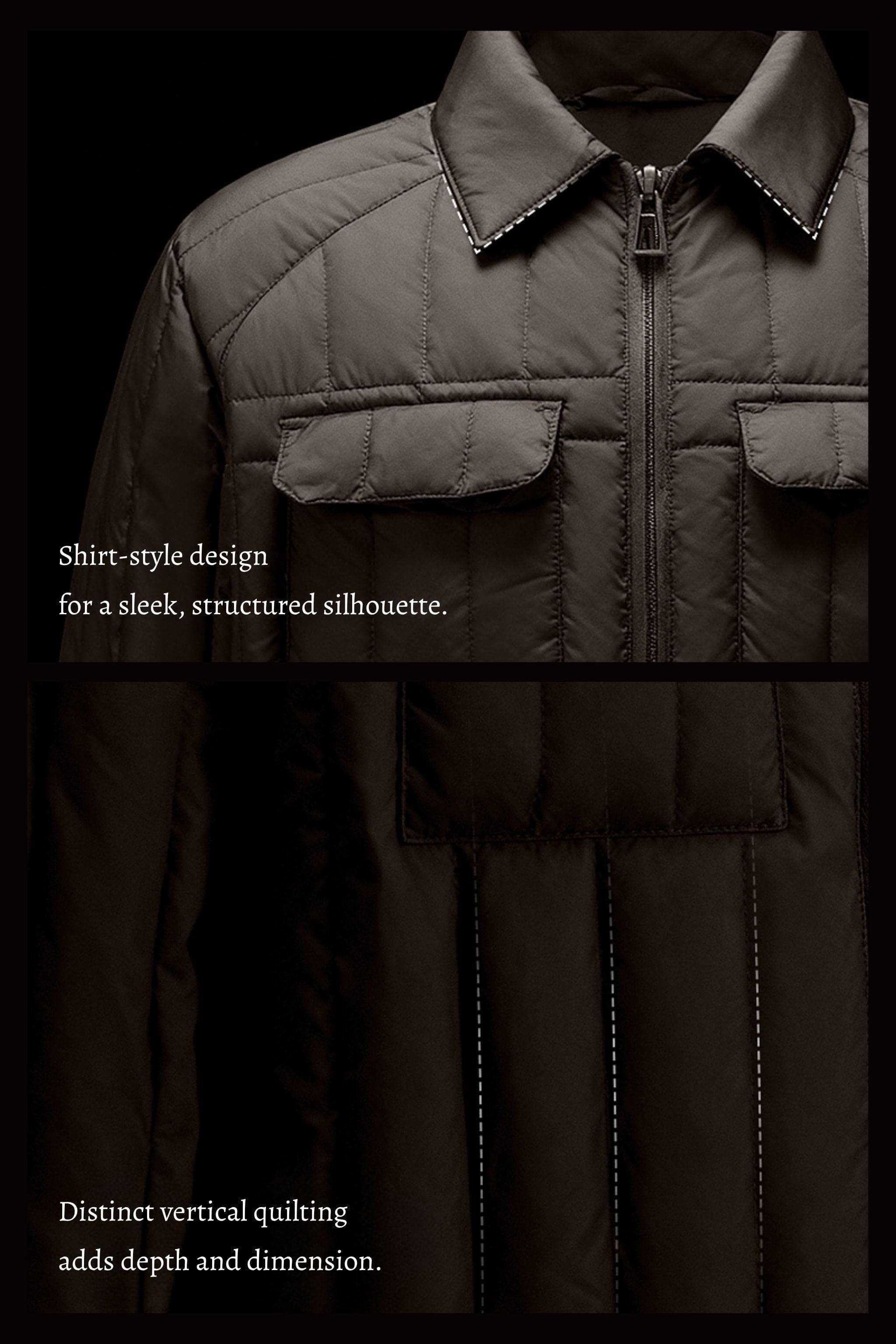 BOSIDENG AREAL Men's Goose Down Shacket 913 — piece offers a smooth yet structured handfeel with a refined matte finish — view 5 — Kim Jones
