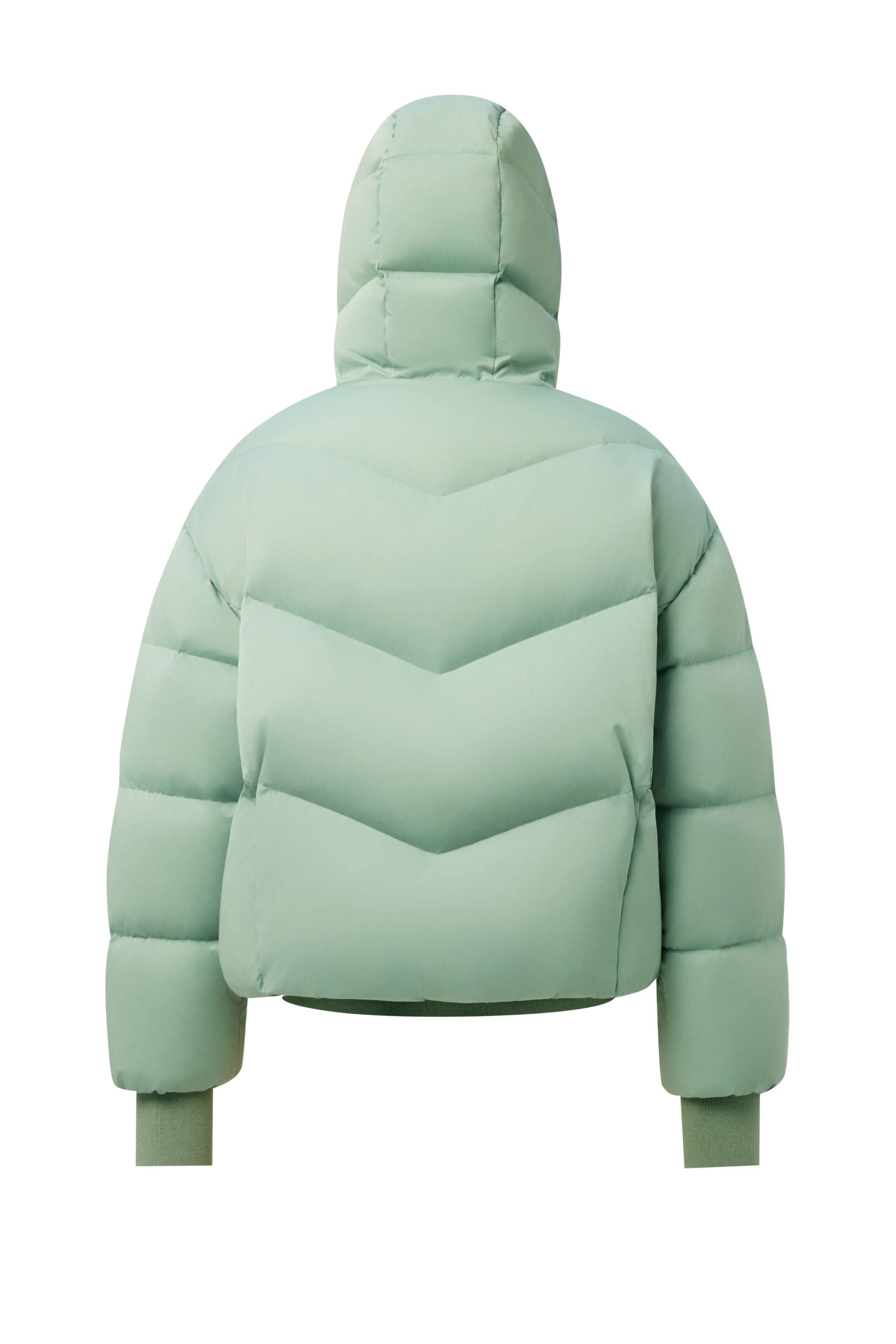 BOSIDENG AREAL Women's Short Goose Down Puffer With Hood 914 — ultra-light cropped puffer fuses architectural precision — view 6; water-resistant, windproof — Kim Jones