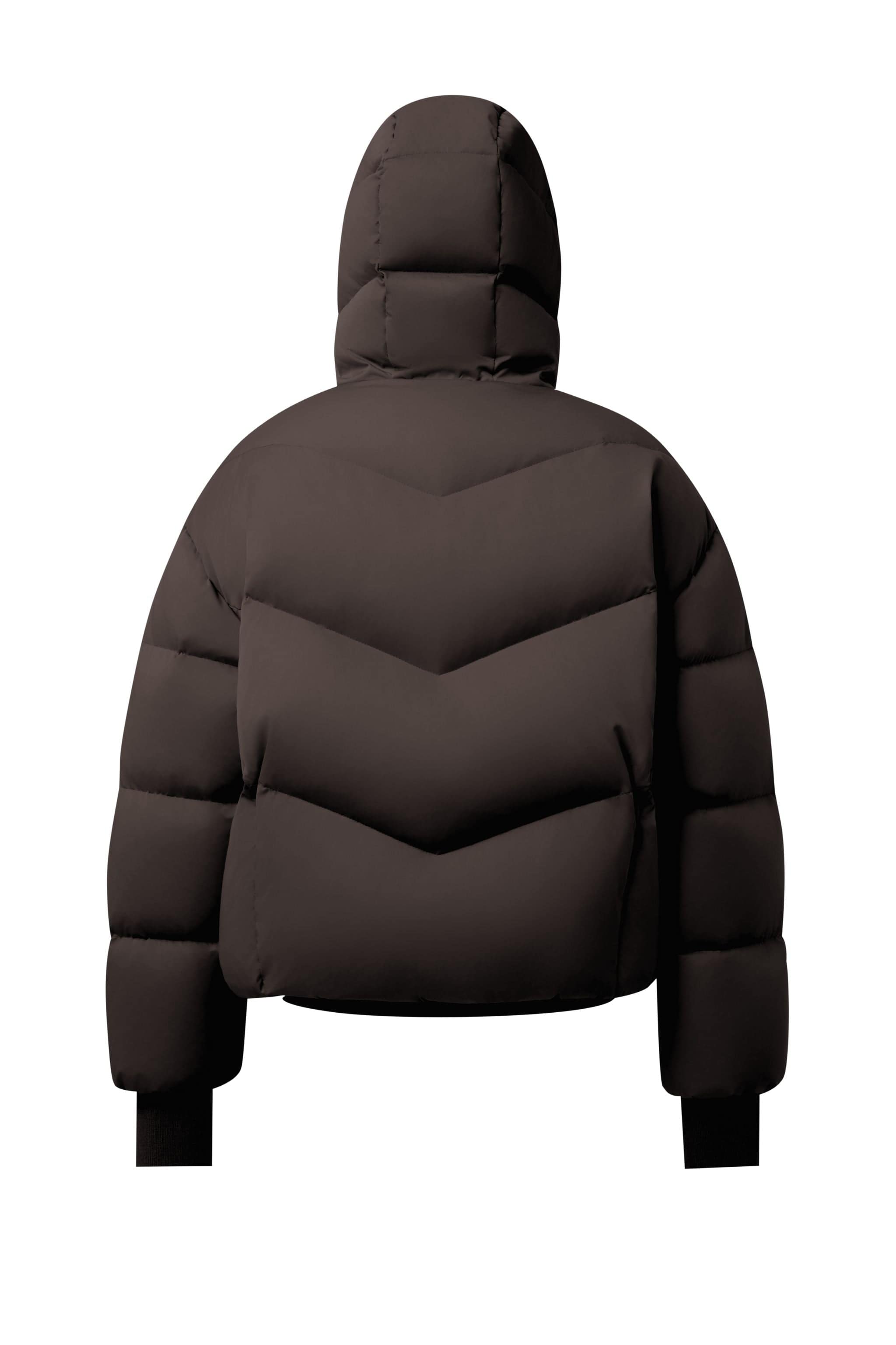 BOSIDENG AREAL Women's Short Goose Down Puffer With Hood 914 — ultra-light cropped puffer fuses architectural precision — view 5; water-resistant, windproof — Kim Jones