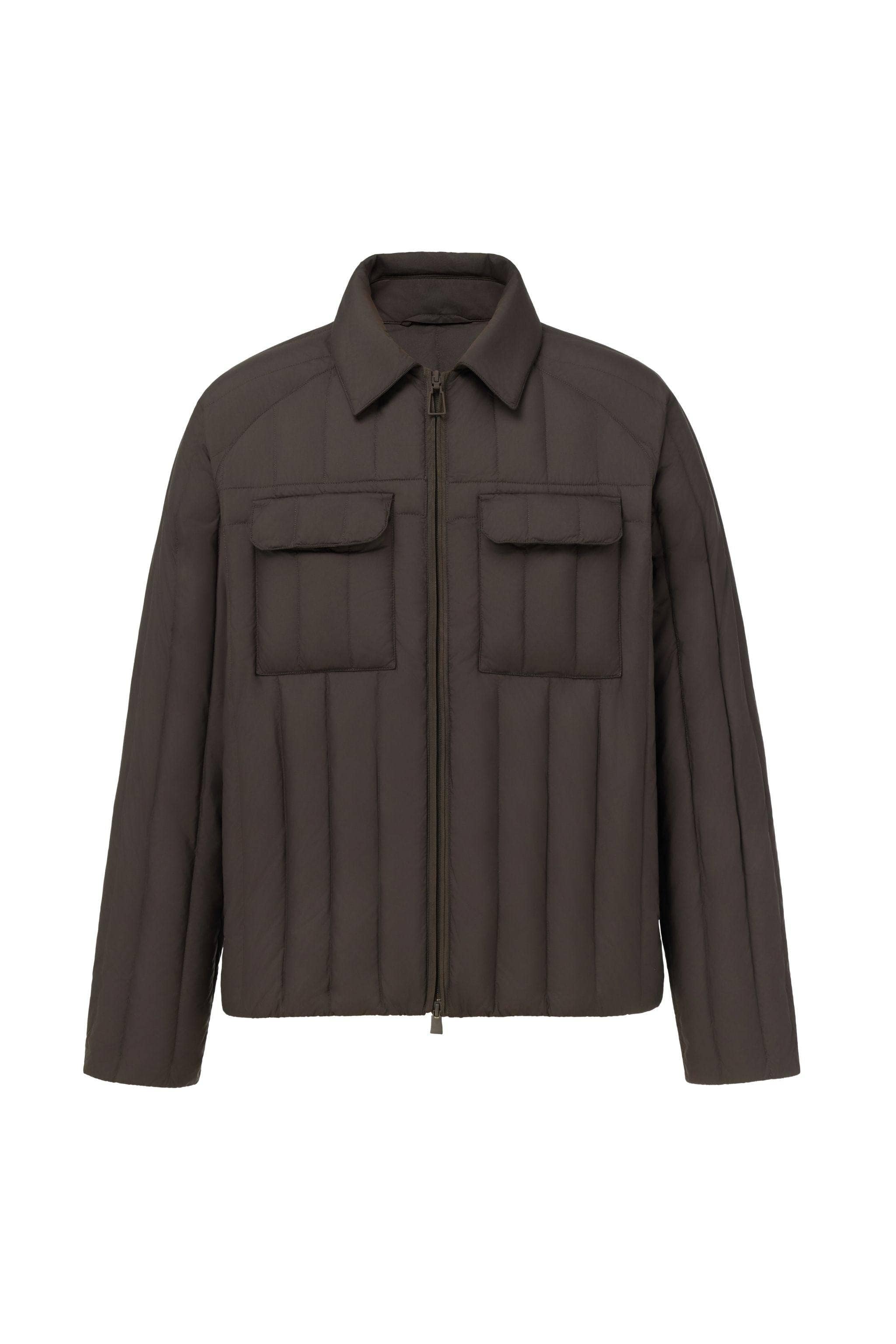 BOSIDENG AREAL Men's Goose Down Shacket 913 — piece offers a smooth yet structured handfeel with a refined matte finish in Pine Coffee, sizes XS–XL — Kim Jones