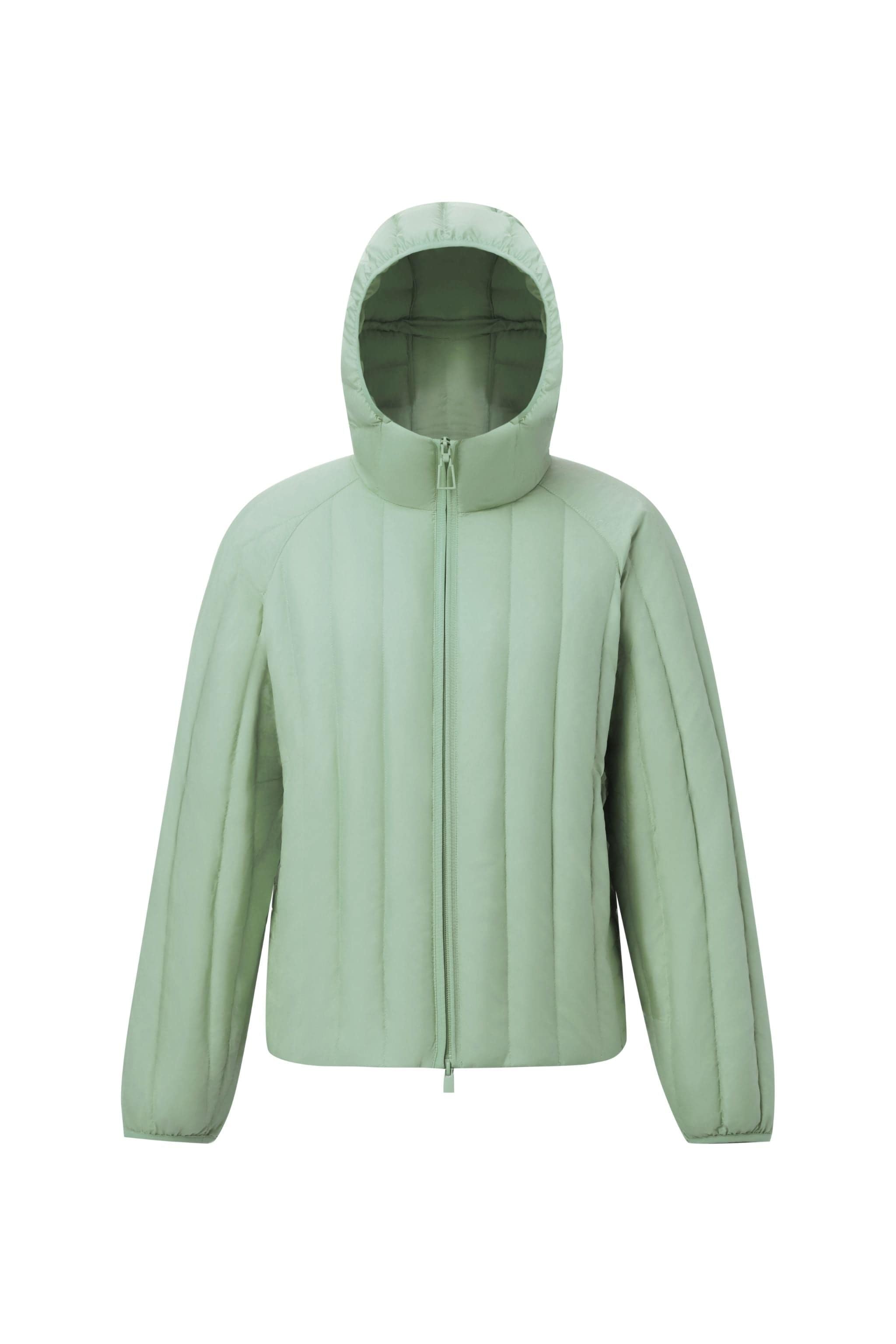 BOSIDENG AREAL Women's Short Goose Down Jacket with Hood 946 — piece achieves a refined balance of lightness, structure in Starlight Green, sizes 4–12