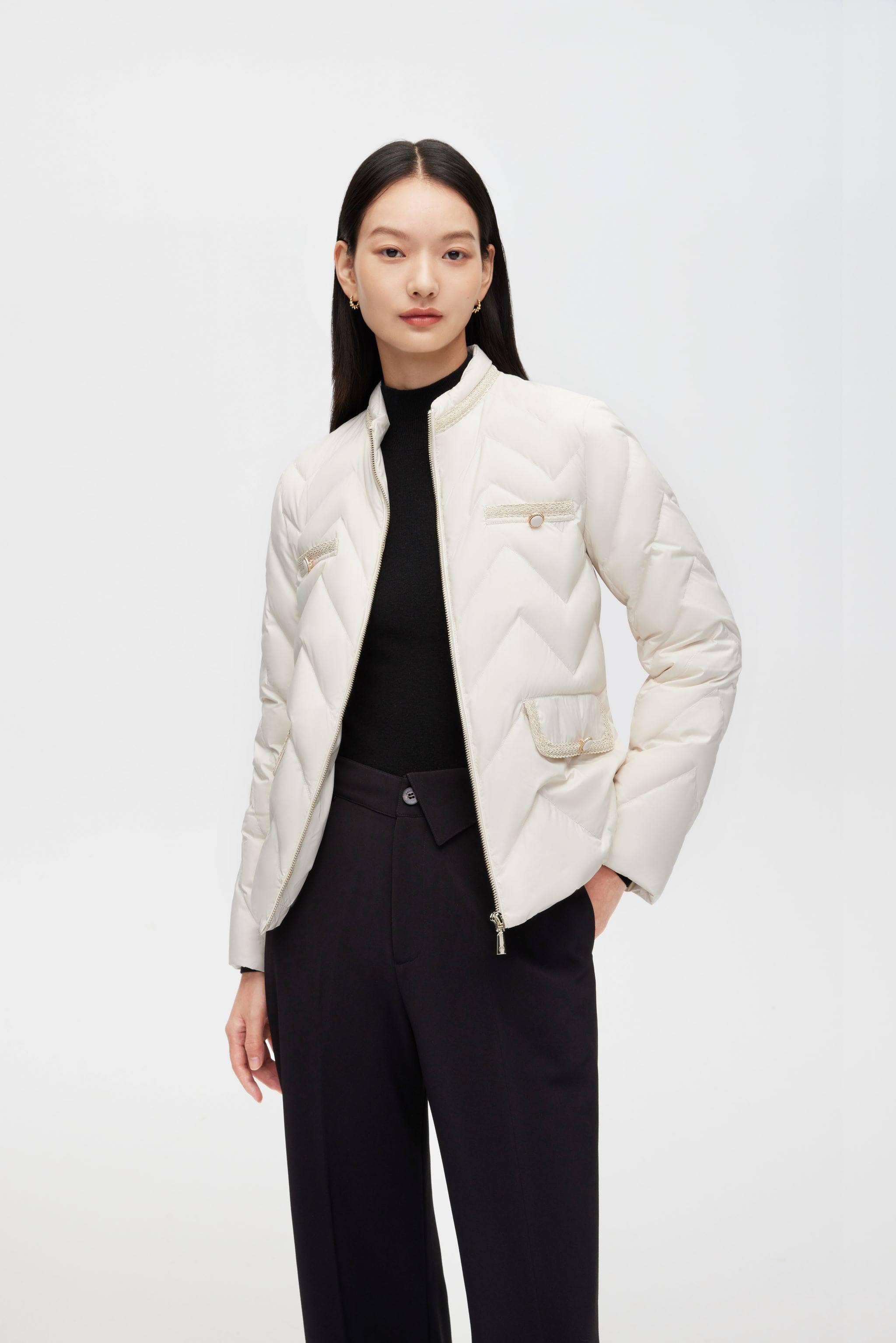 BOSIDENG 2022 Tweed Detail Goose Down Jacket Jacket 4 / Birch white