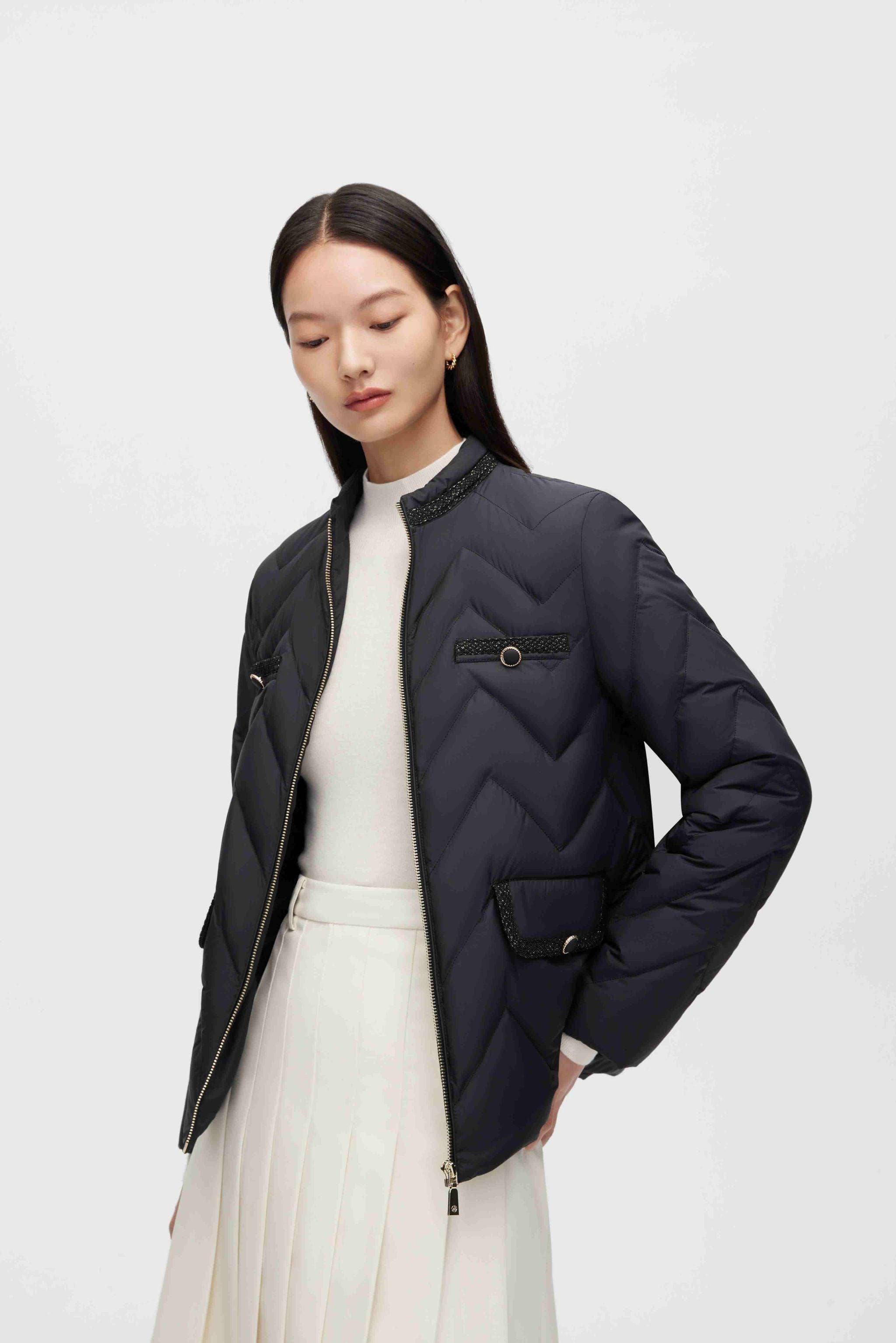 BOSIDENG 2022 Tweed Detail Goose Down Jacket Jacket 4 / Black