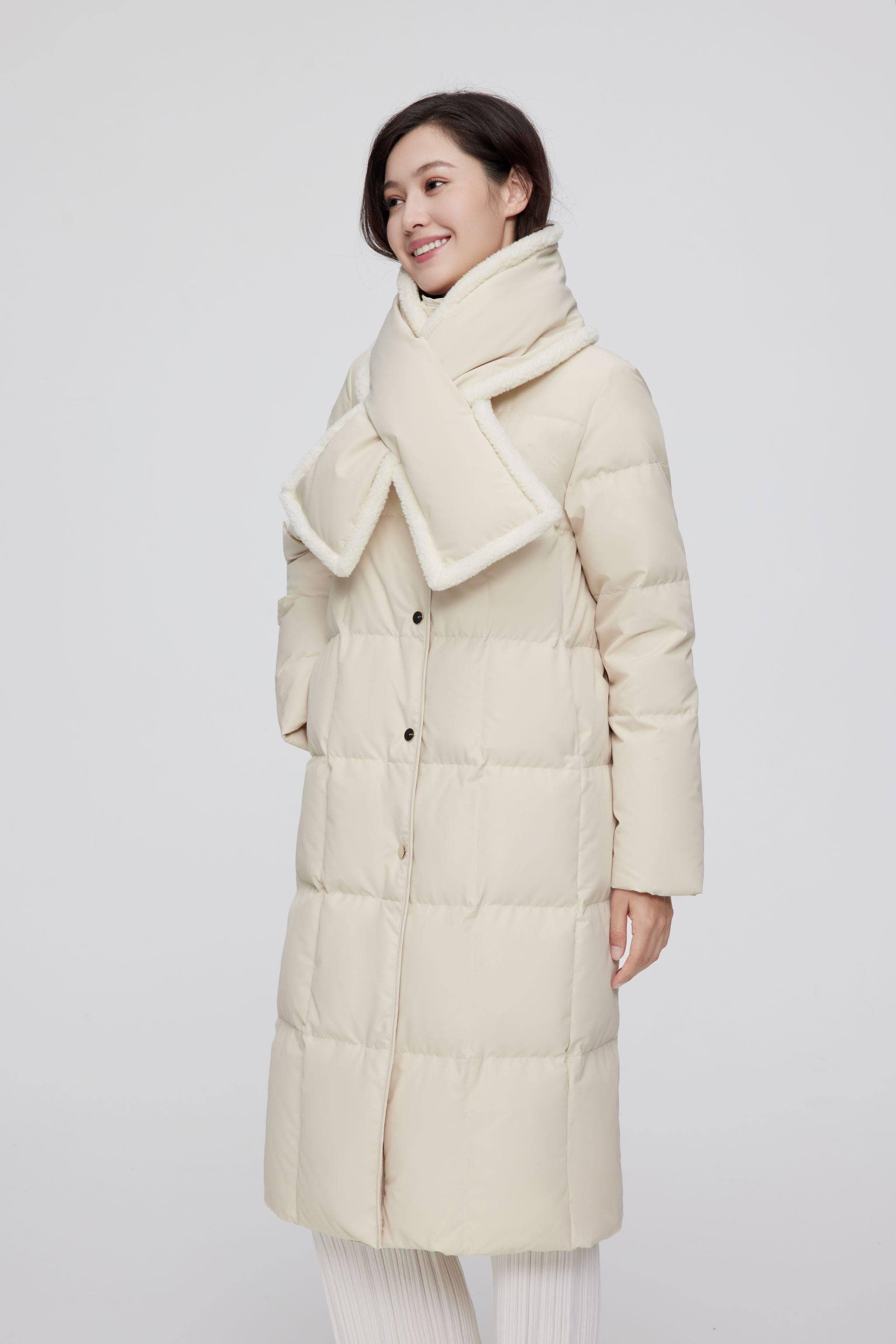 BOSIDENG 2022 Long Down Jacket With detachable scarf Jacket 6 / Oat
