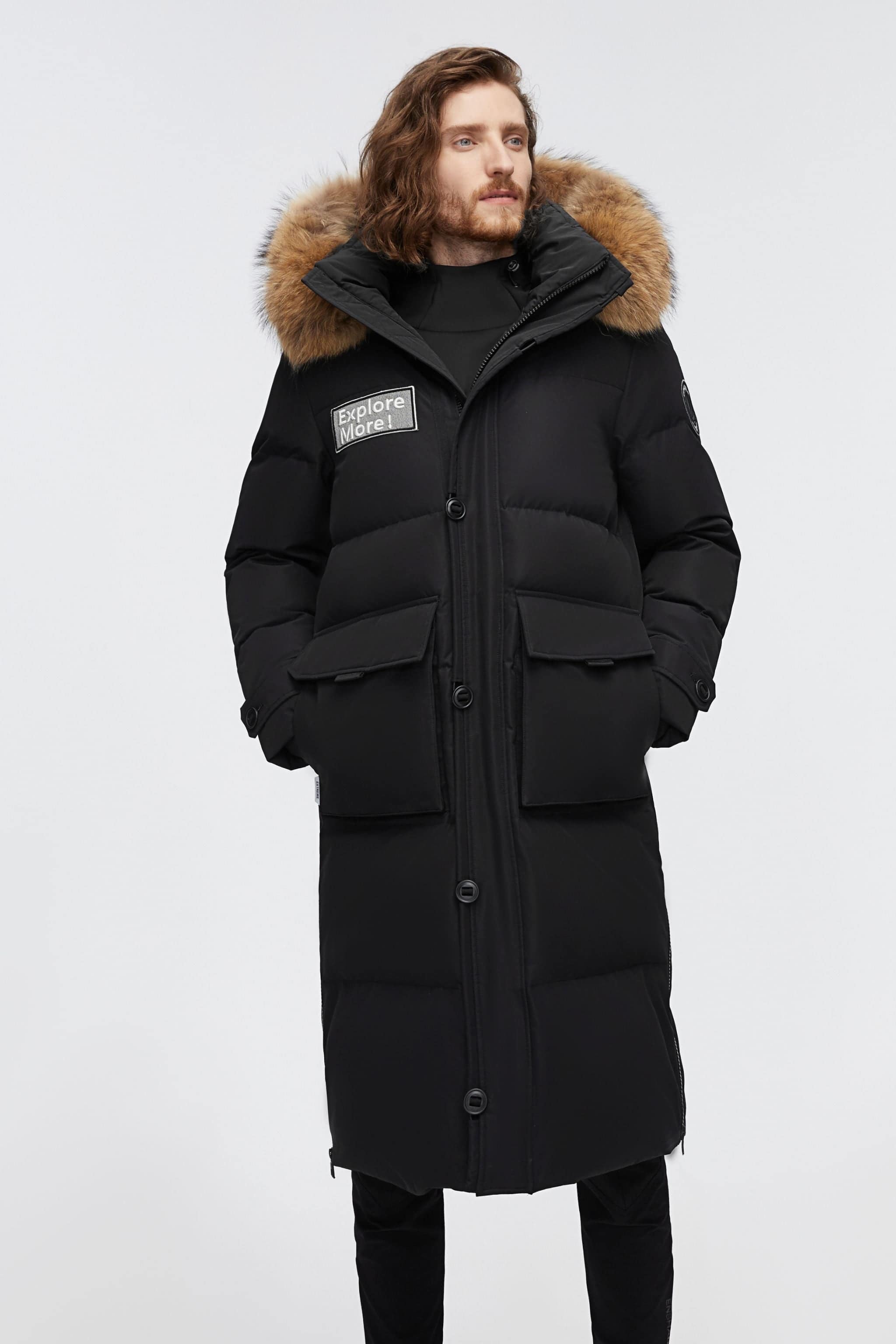 BOSIDENG 2022 Long Goose Down Jacket With Hood Jacket Black / S