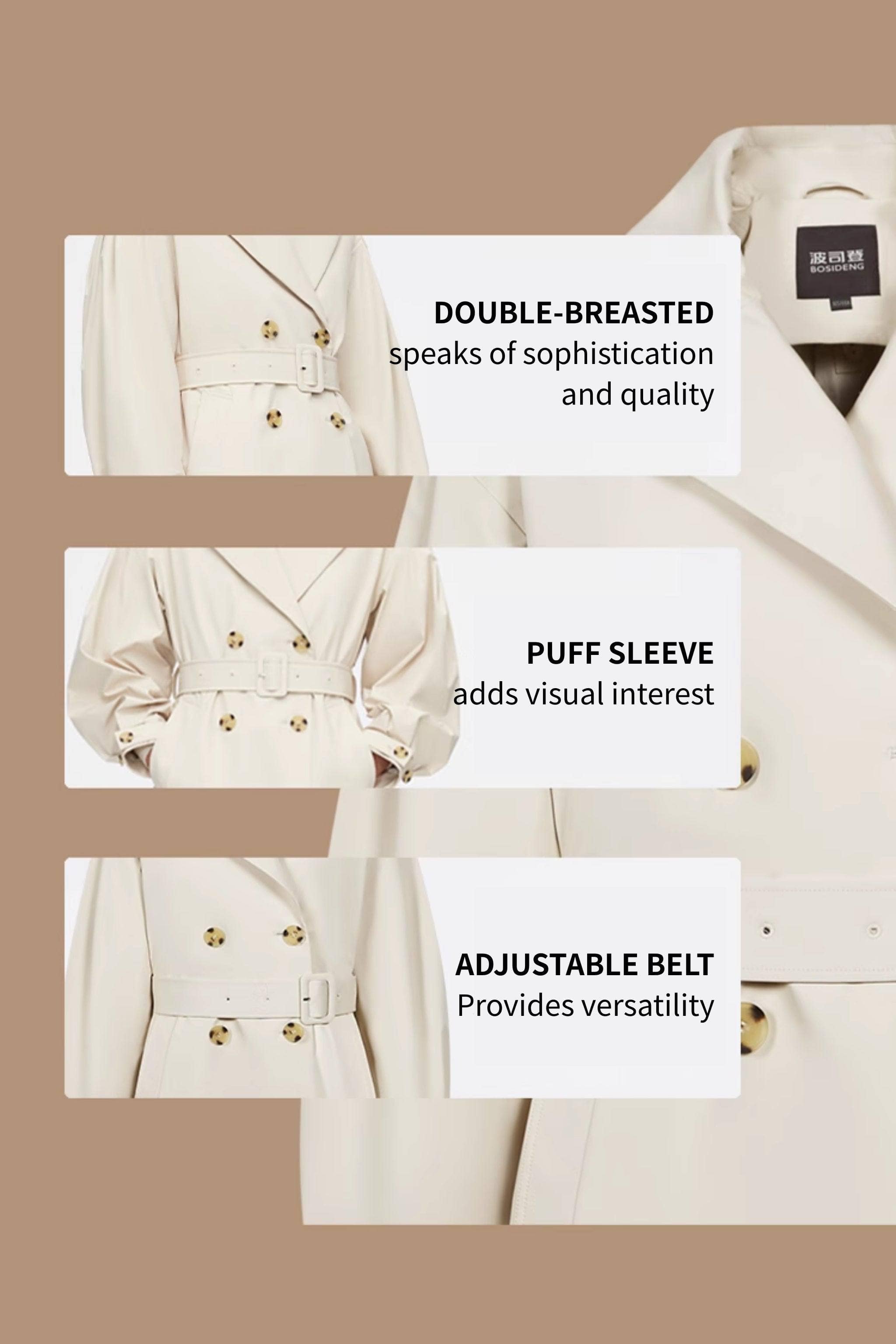 BOSIDENG 2022 Dropped Shoulder Detachable Goose Down Trench Coat Jacket