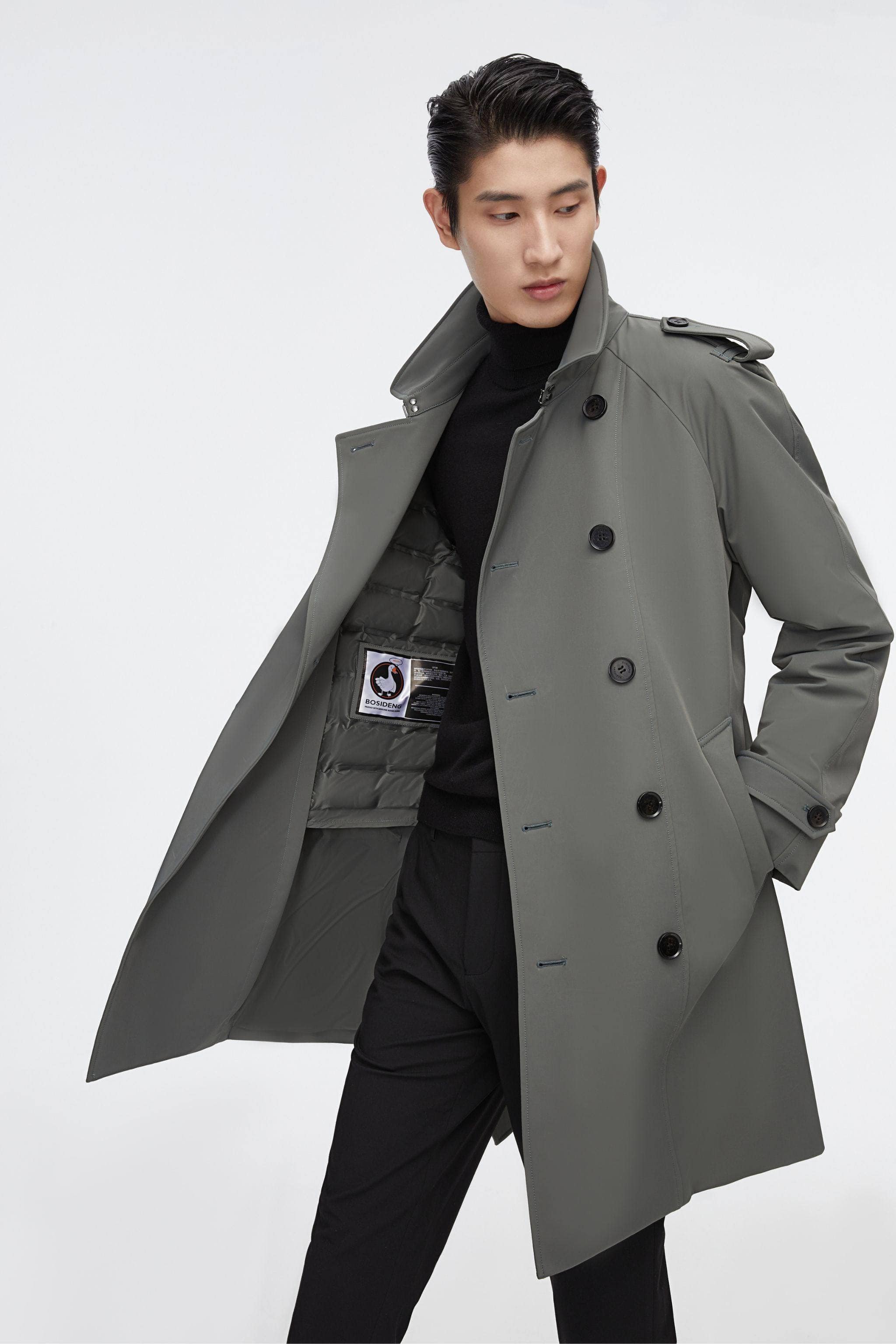 BOSIDENG 2022 Mid-length Detachable Goose Down Trench Coat Jacket