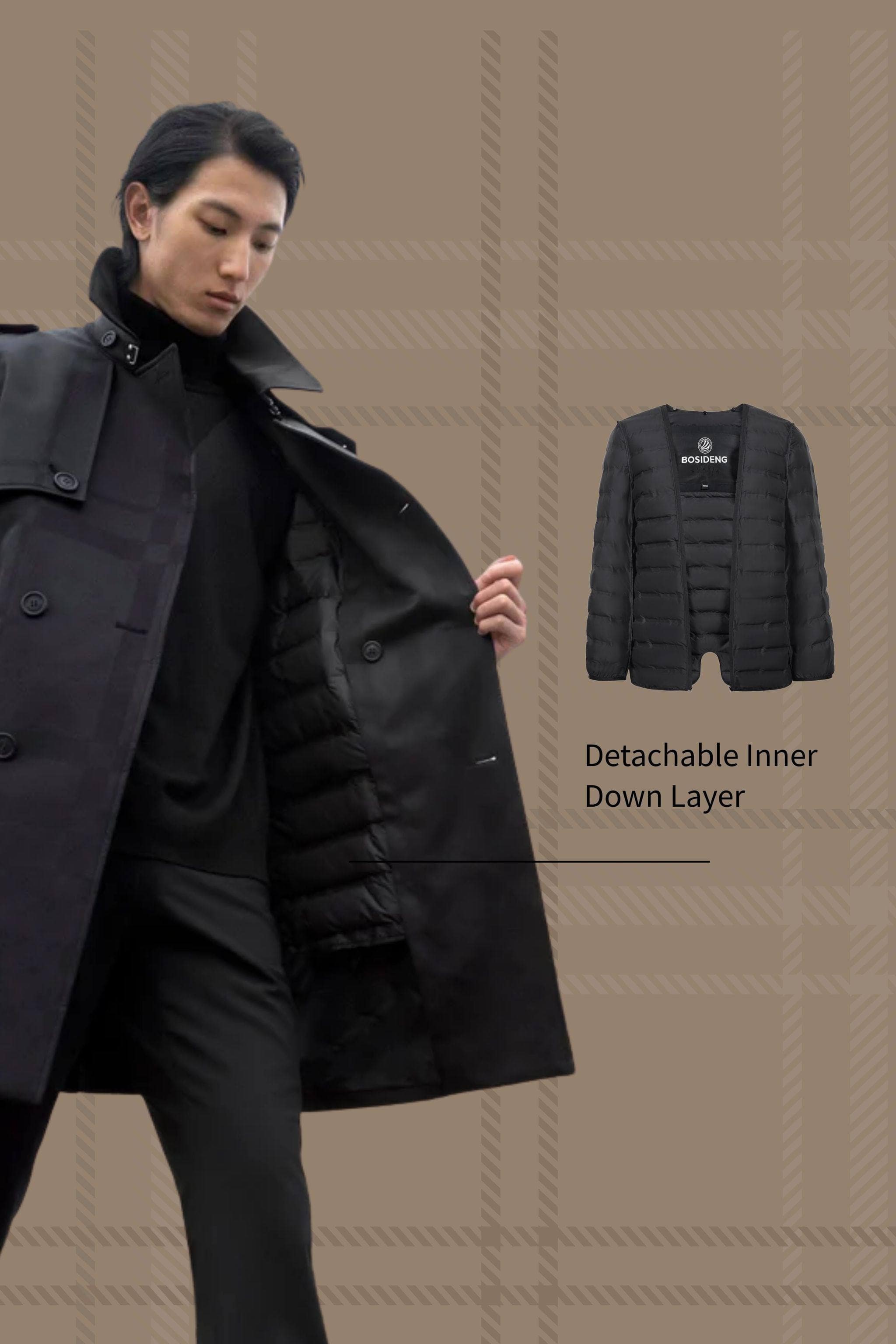 BOSIDENG 2022 Mid-Length Goose Down Trench Jacket