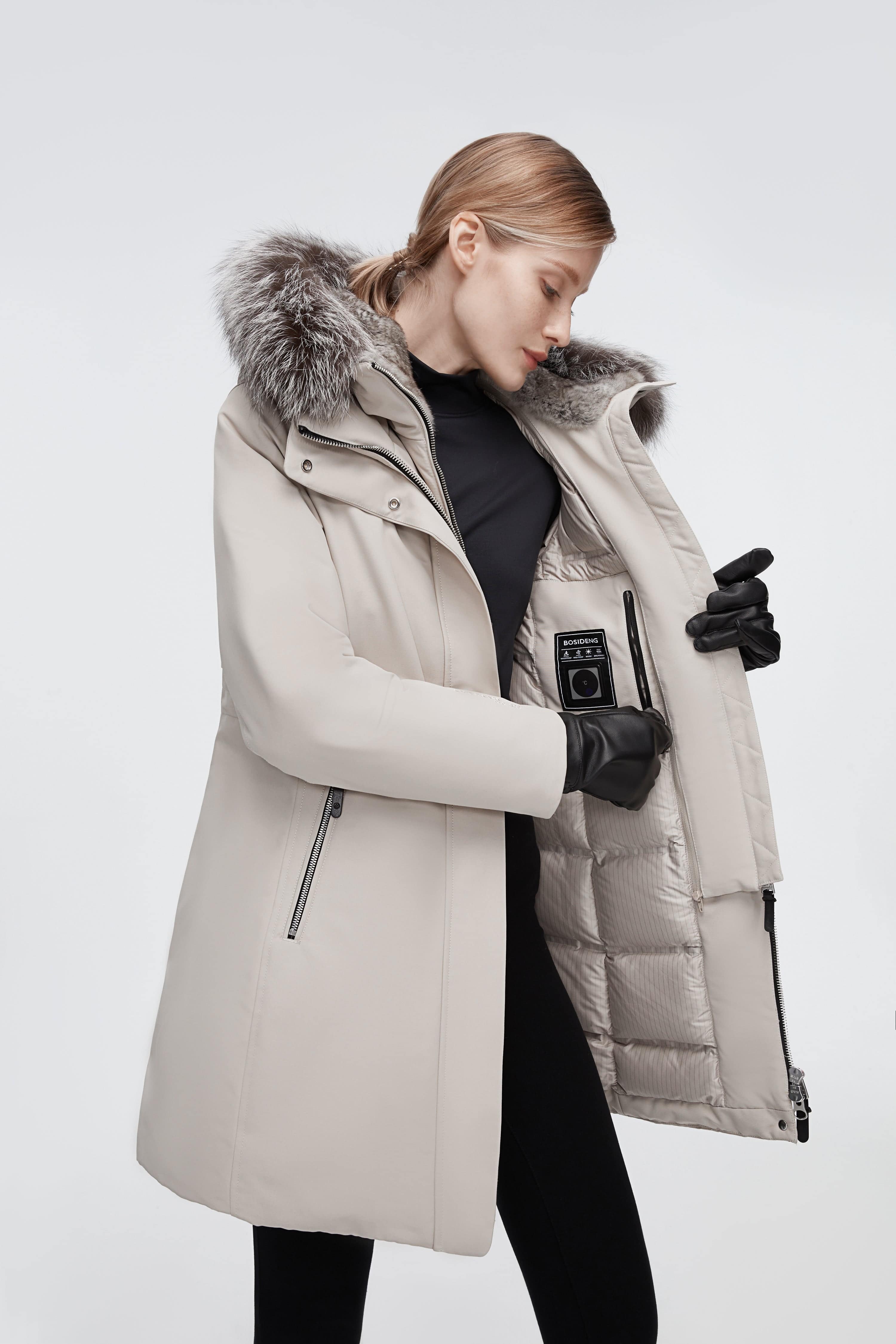 BOSIDENG 2022 Mid-Length Goose Down Trench With Fur Jacket