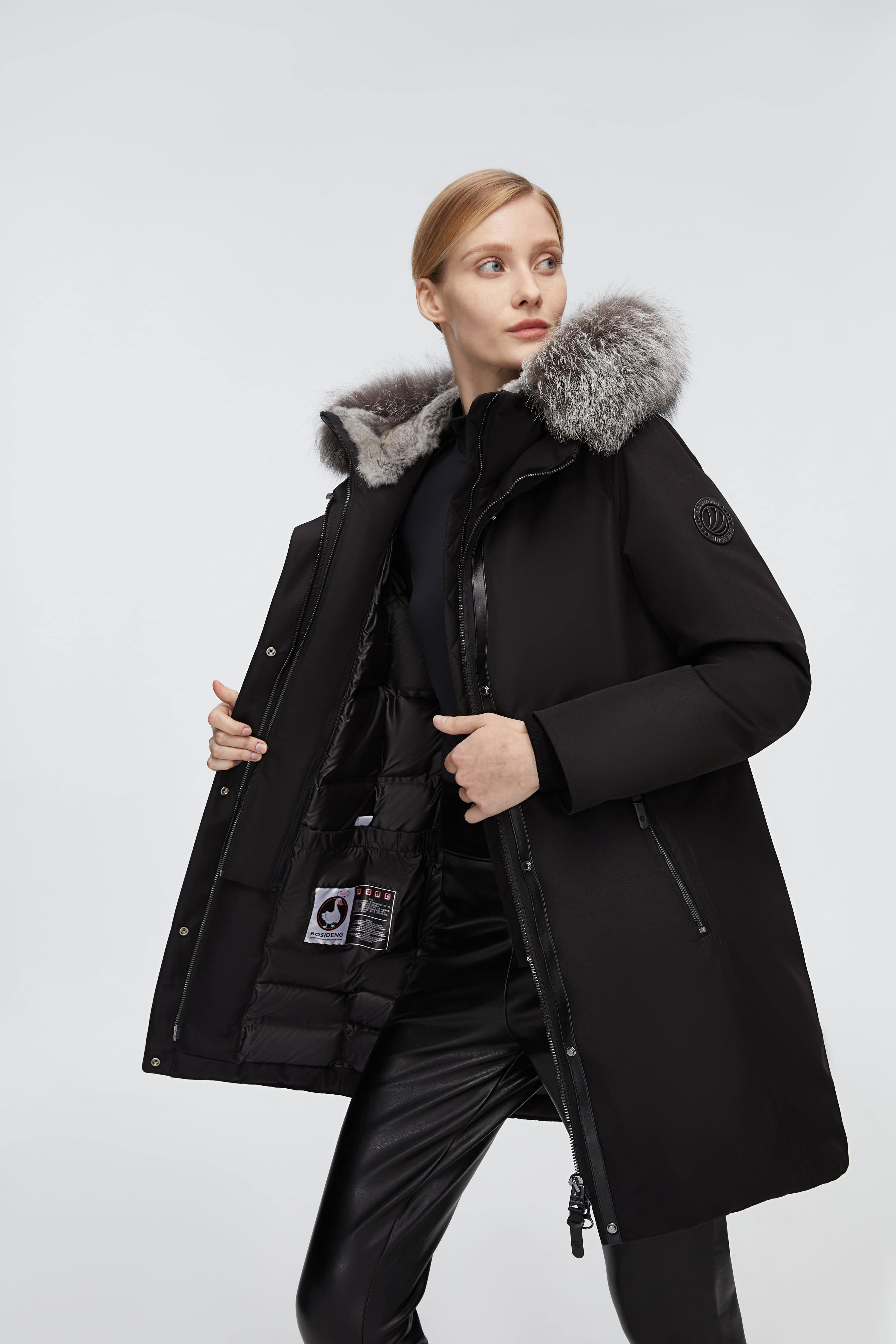 BOSIDENG 2022 Mid-Length Goose Down Trench With Fur Jacket
