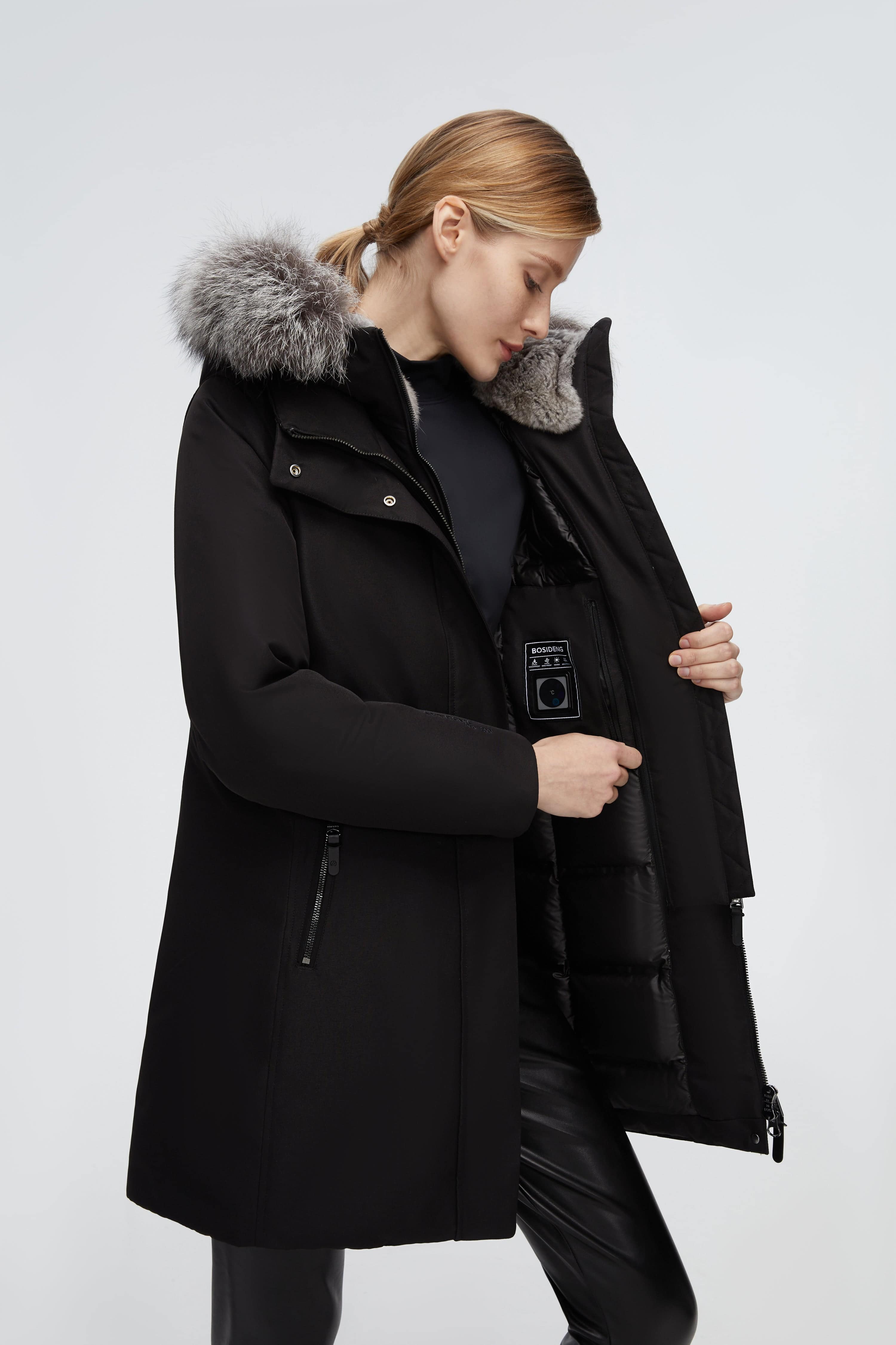 BOSIDENG 2022 Mid-Length Goose Down Trench With Fur Jacket
