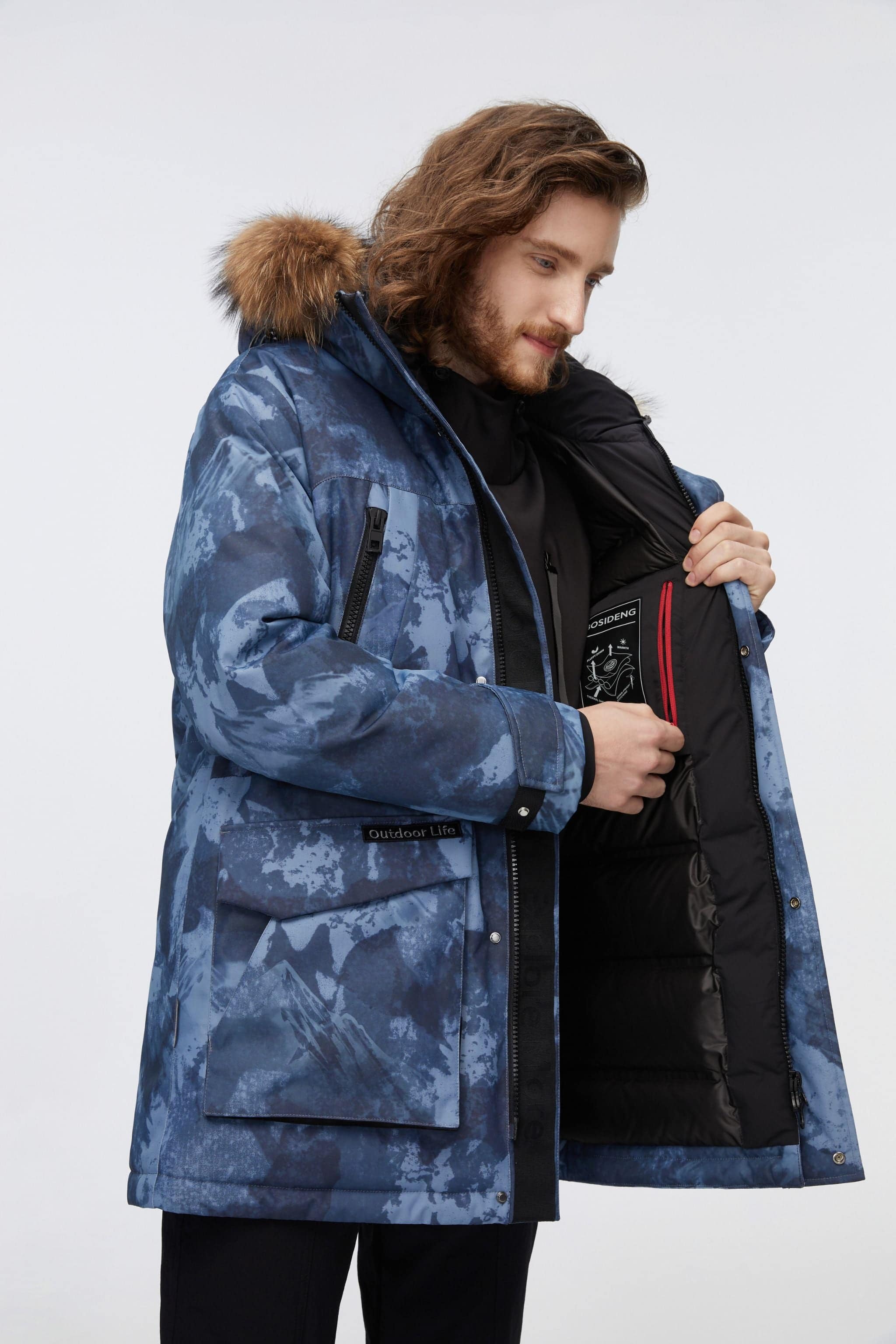 BOSIDENG 2022 Mid-Length Goose Down Trench With Fur Jacket