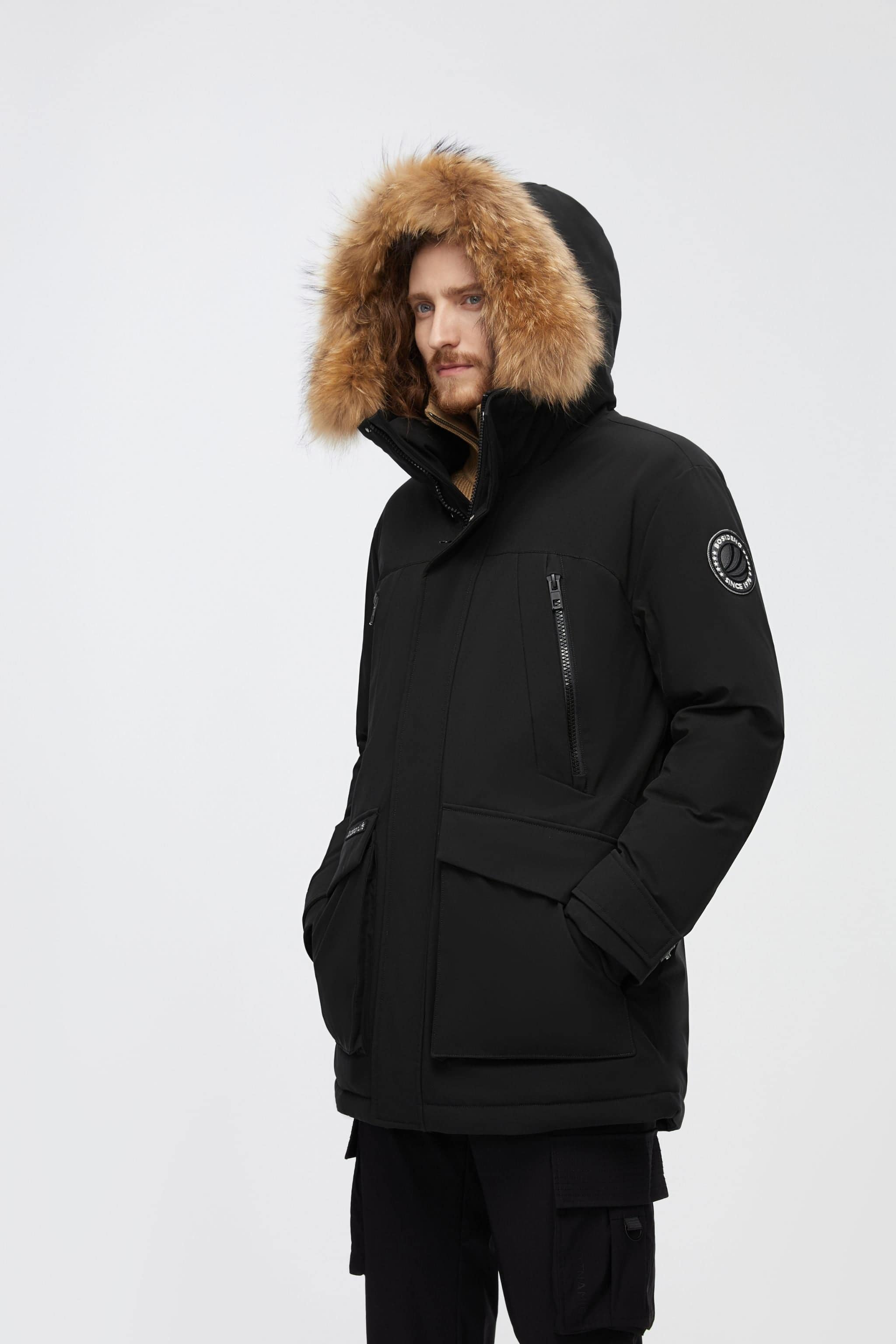 BOSIDENG 2022 Mid-Length Goose Down Trench With Fur Jacket