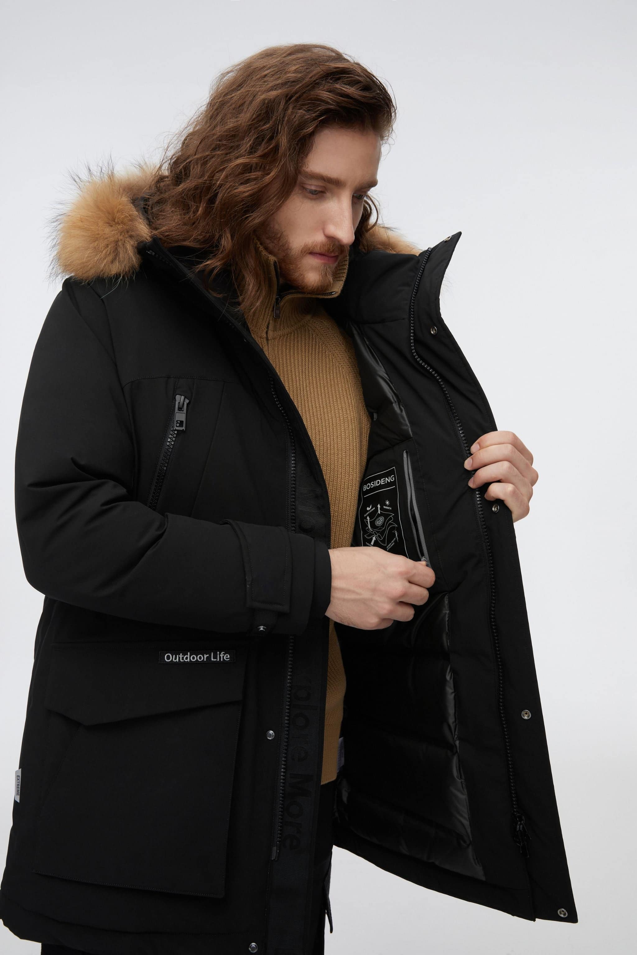BOSIDENG 2022 Mid-Length Goose Down Trench With Fur Jacket