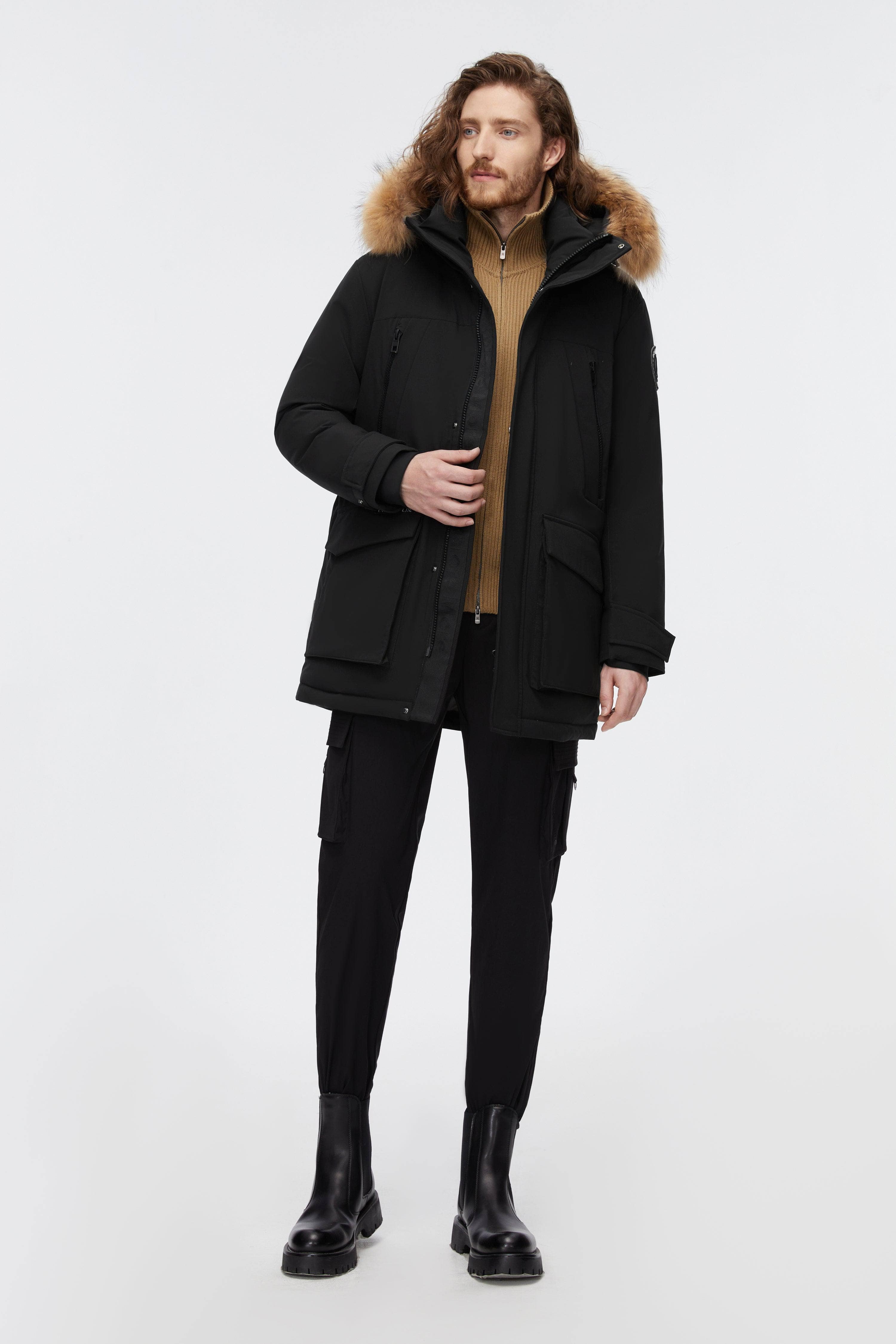 BOSIDENG 2022 Mid-Length Goose Down Trench With Fur Jacket