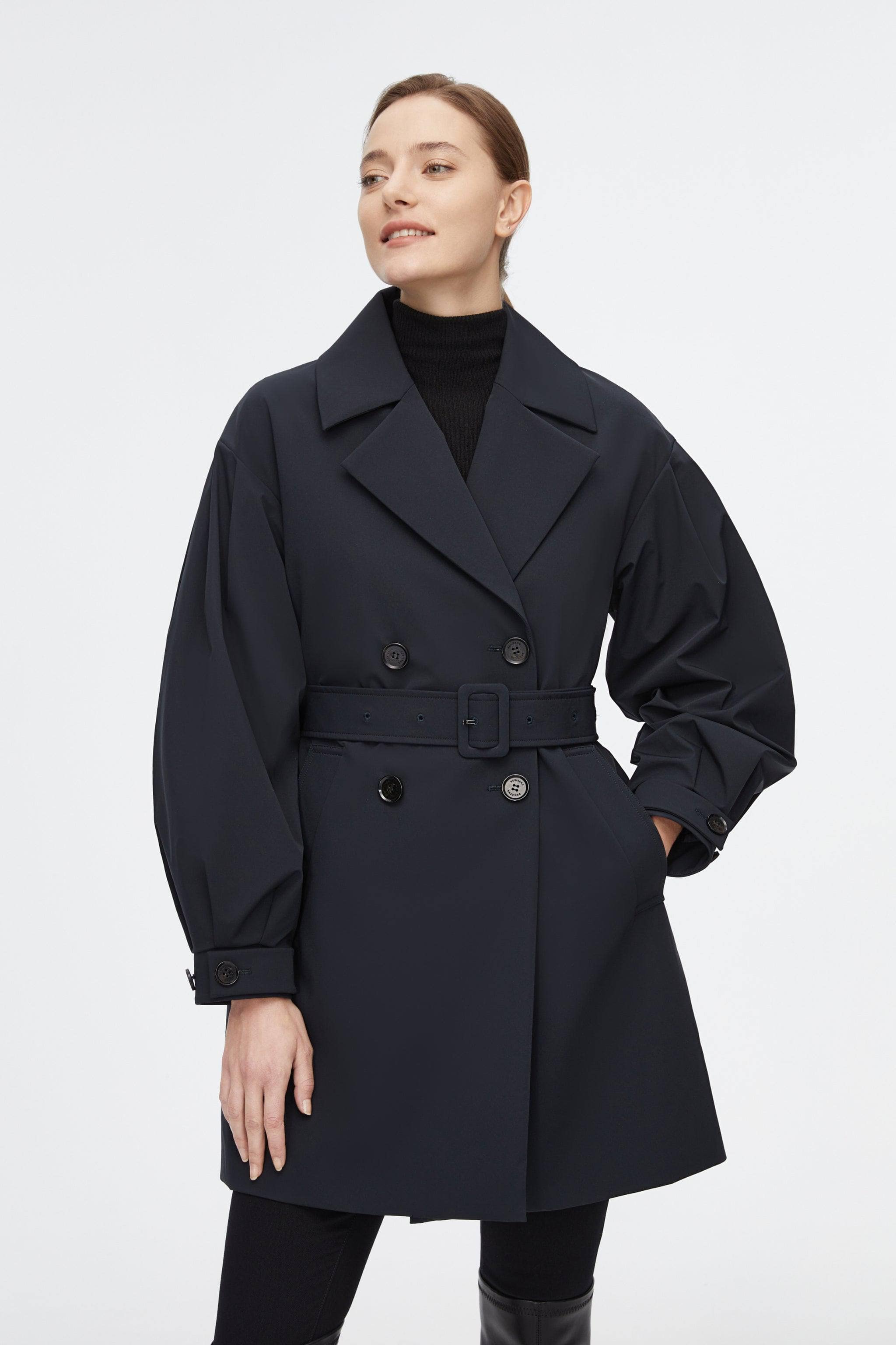 BOSIDENG 2022 Dropped Shoulder Detachable Goose Down Trench Coat Jacket Midnight Blue / 4