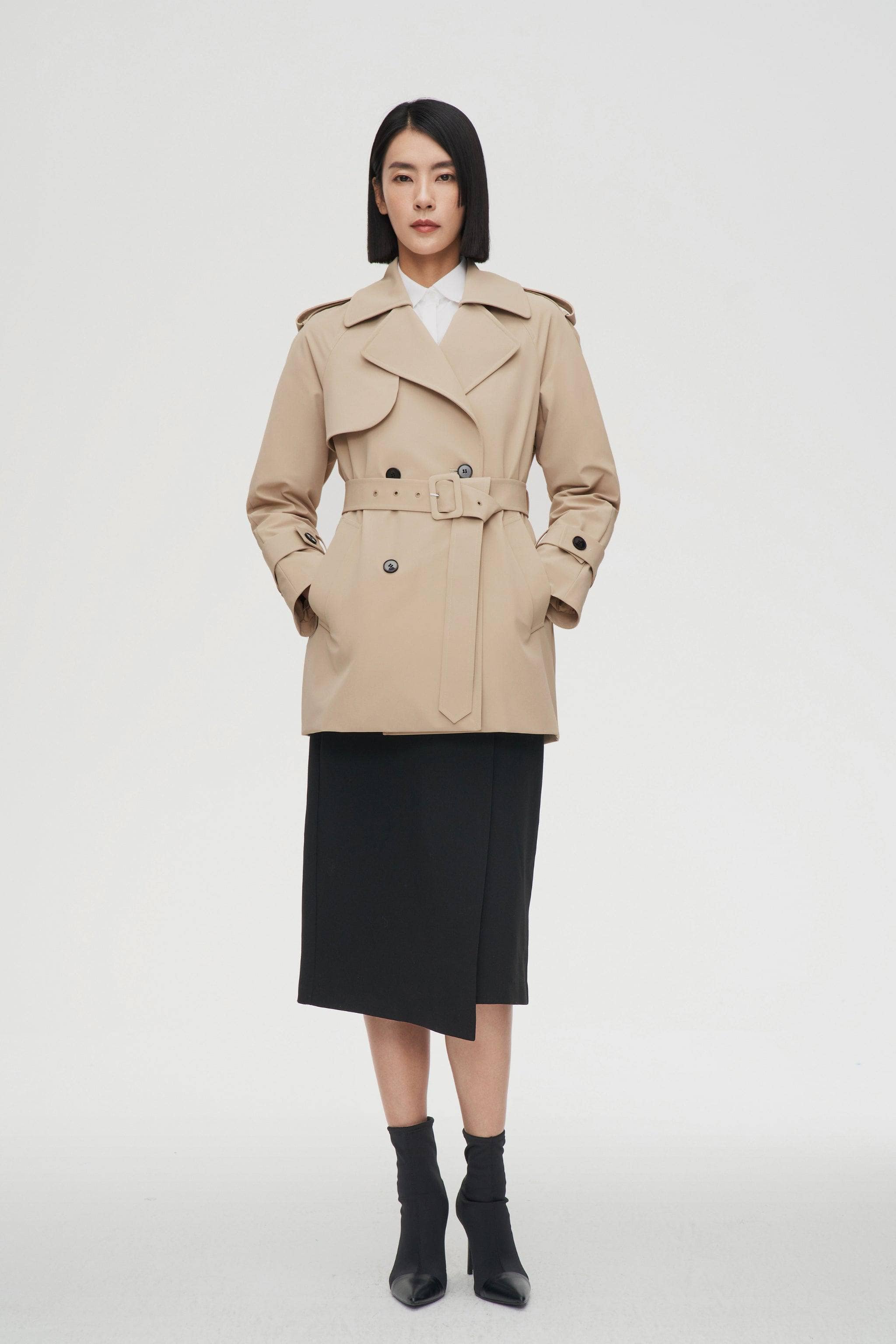 BOSIDENG 2022 Women’s Double Breasted Short Trench Jacket