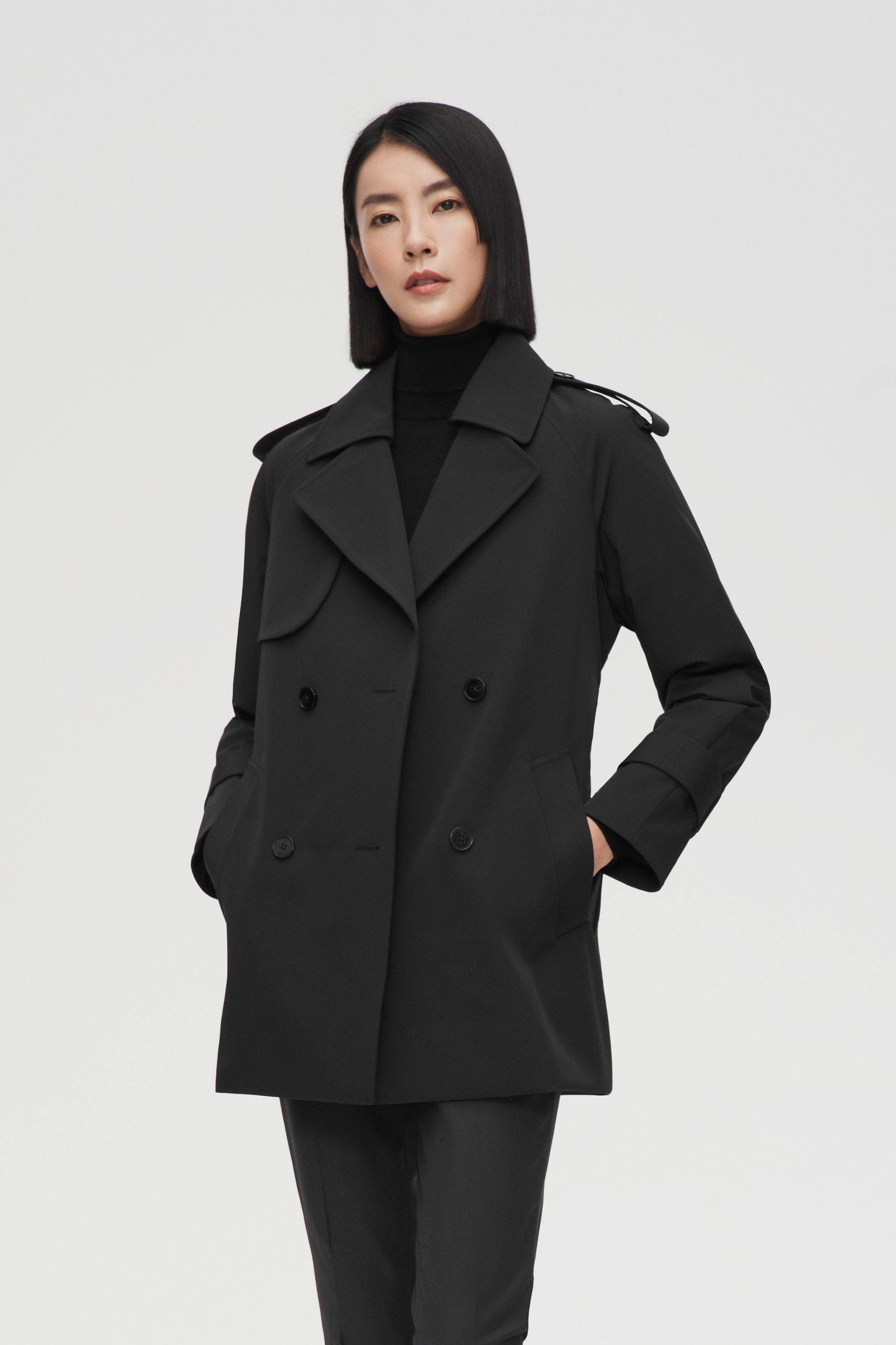 Women's Double Breasted Short Trench — Chic meets function in the Women's Double Breasted Trench; water-resistant, windproof