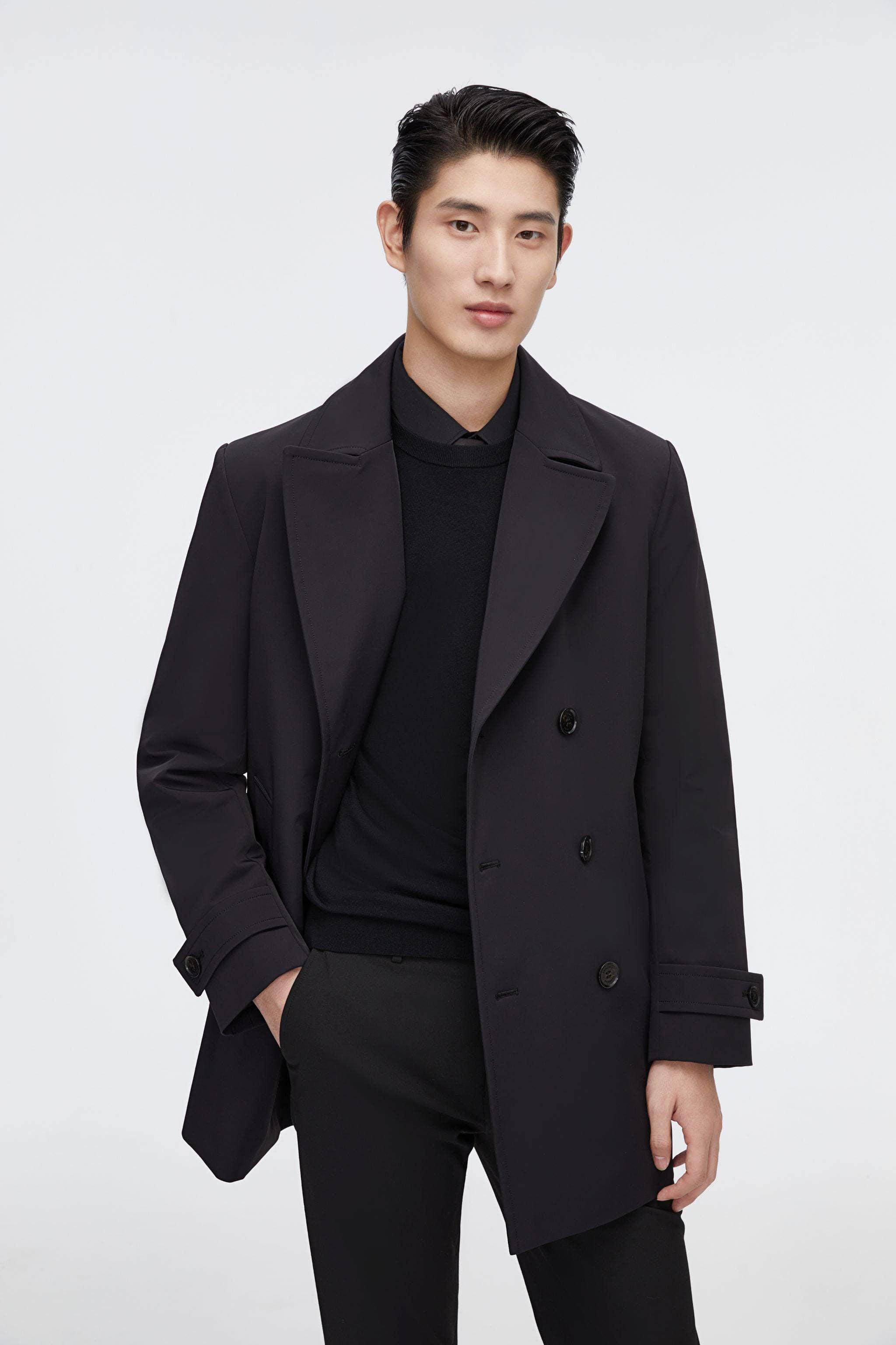 BOSIDENG 2022 Short Detachable Goose Down Trench Coat Jacket XS / Black