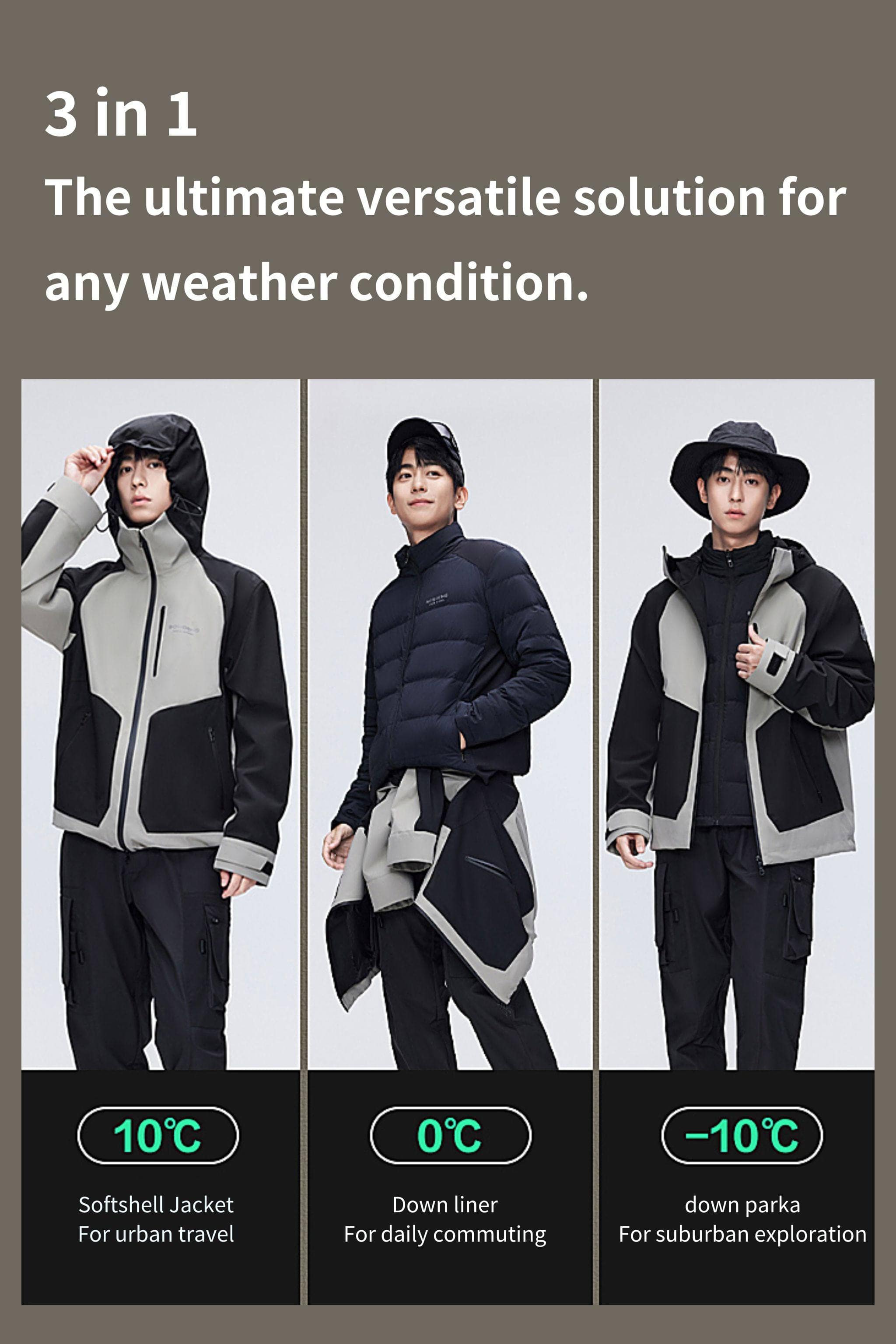 BOSIDENG 2023 3 in 1 All Weather Goose Down Jacket Jacket