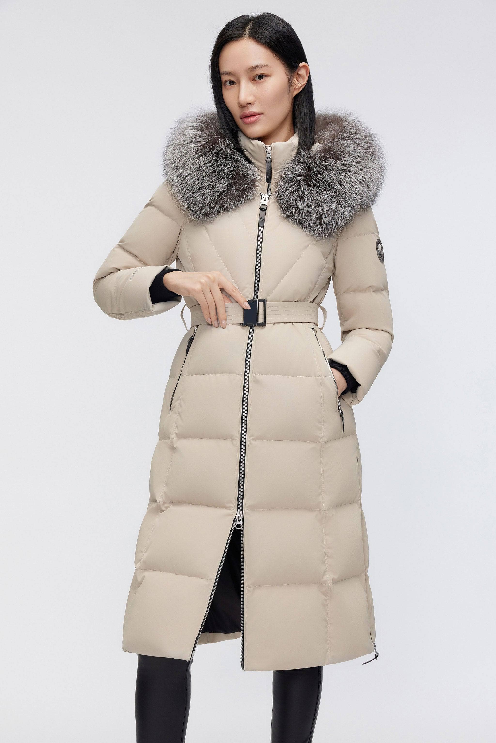 BOSIDENG 2023 Women's Premium Extreme Goose Down Full Length Coat Jacket 4 / Ash Khaki