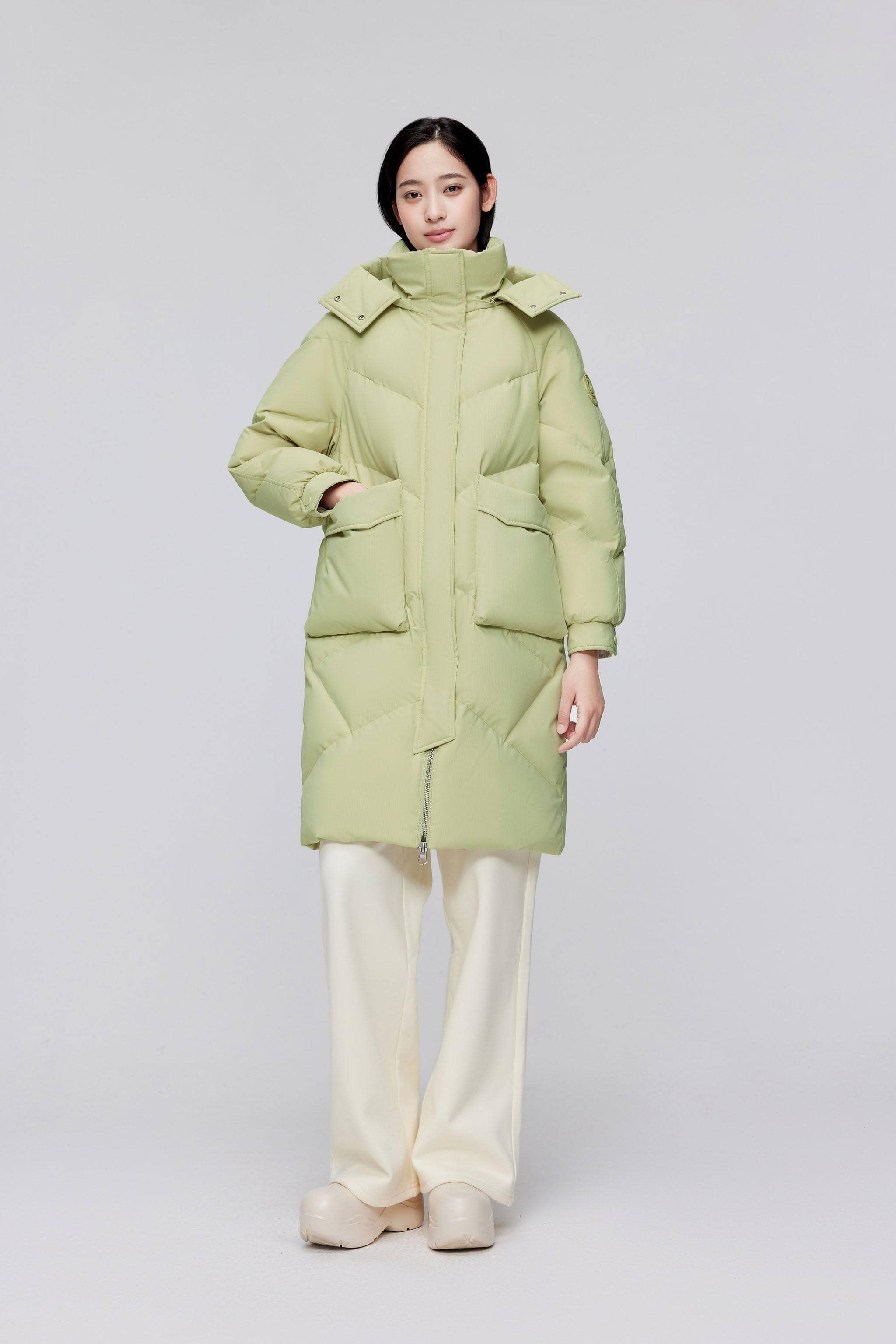 BOSIDENG 2023 Women's Classic Down Coat with Hood 5252 Jacket 4 / Avocado