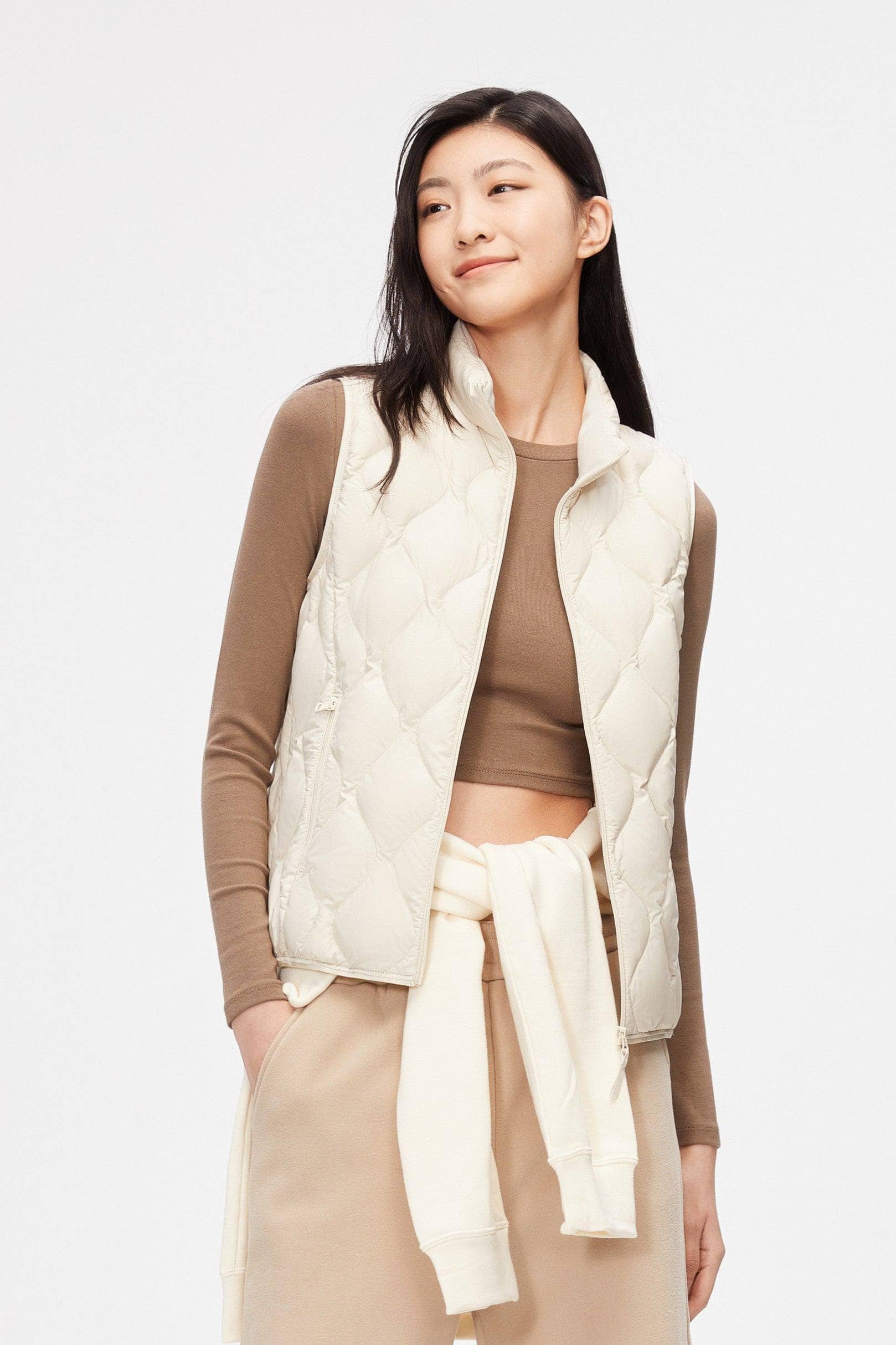Quilted Down Gilet — A versatile essential for your wardrobe in Beige, sizes 4–16