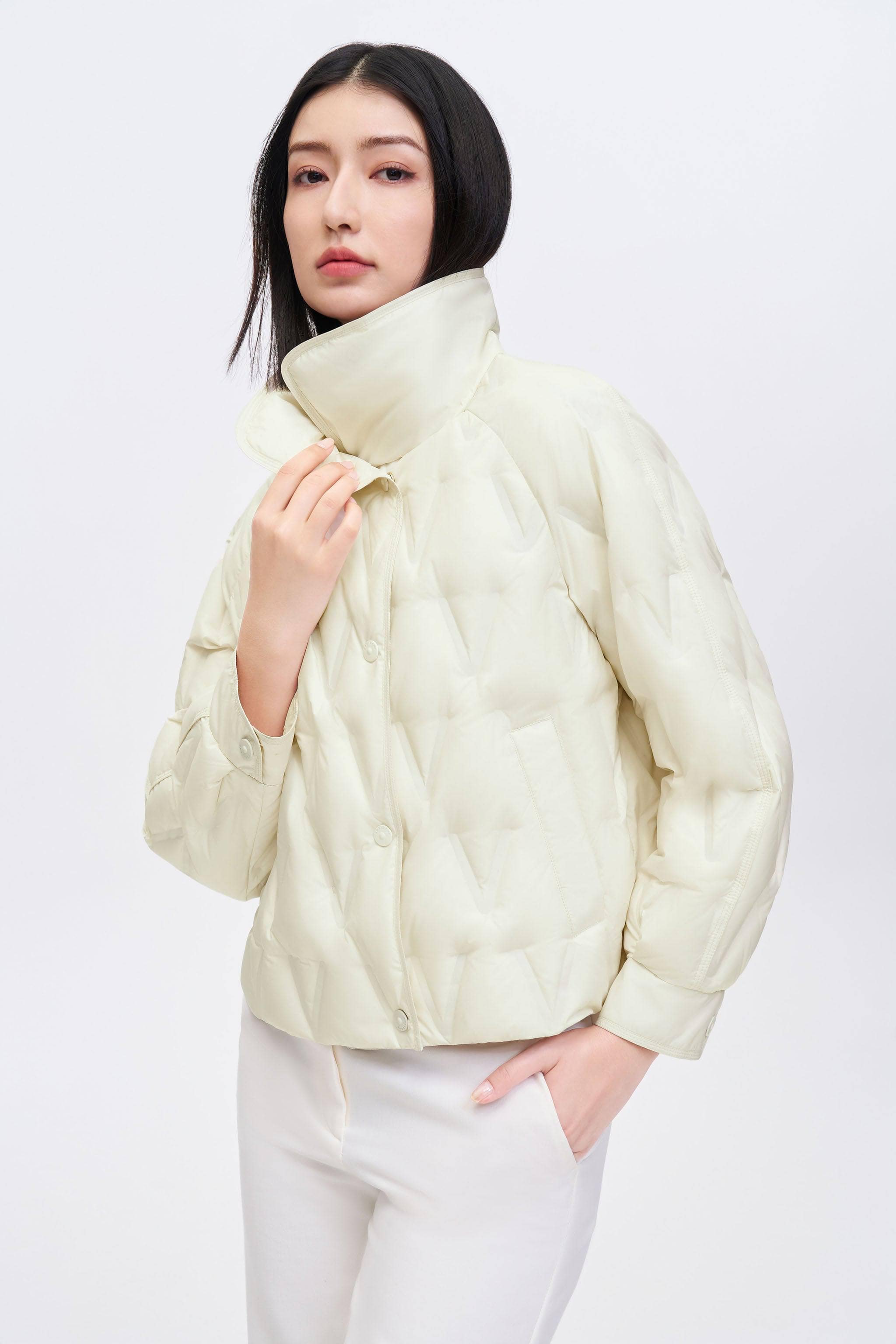 BOSIDENG 2023 Women's Goose Down Quilting Jacket Jacket 4 / Birch White