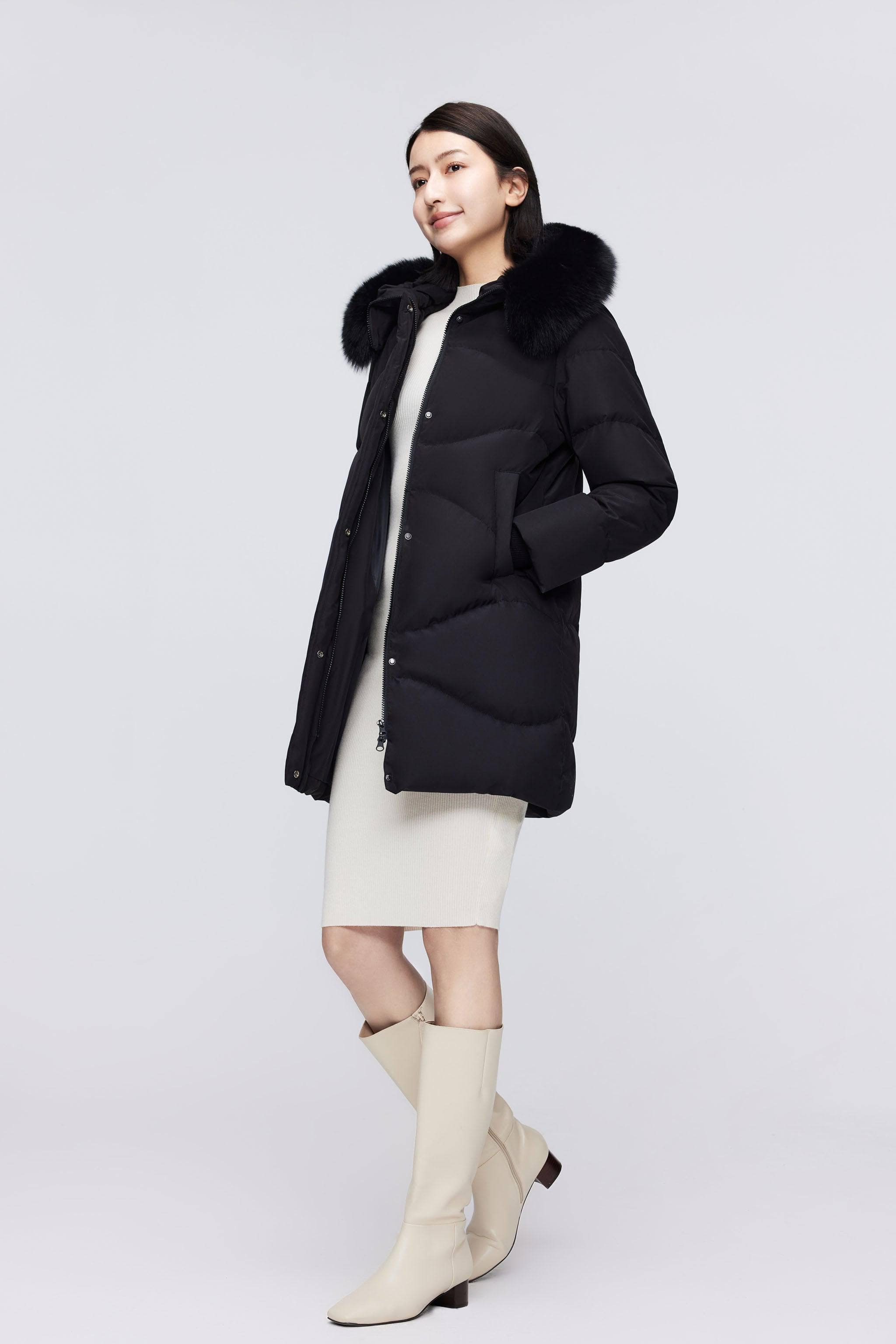 BOSIDENG 2023 Women's Classic Casual Down Parka with Fur 5126 4 / Black