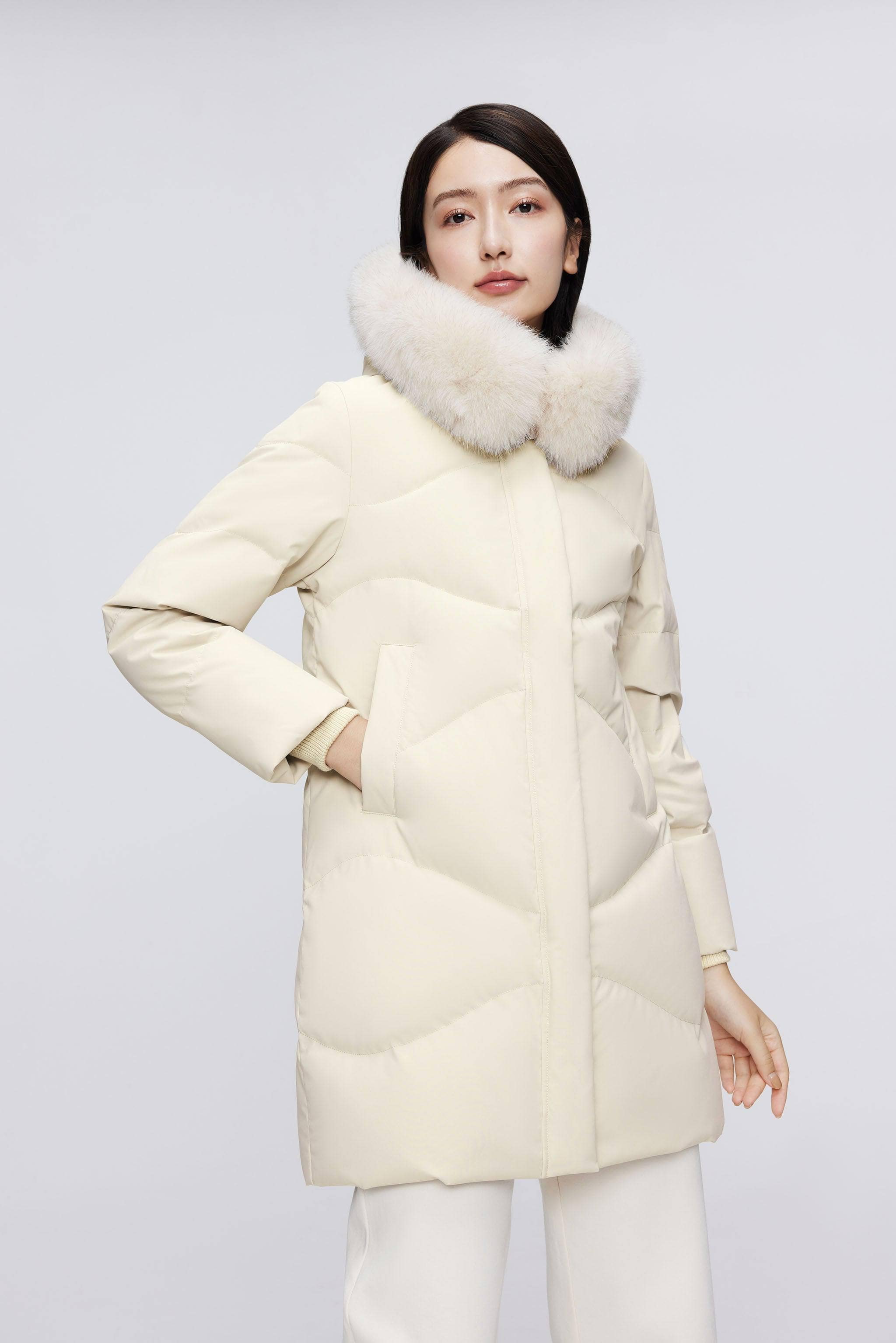 Women's Classic Casual Down Parka with Fur 5126 — Experience unparalleled warmth and luxury with our premium duck in Oat, sizes 4–14; windproof