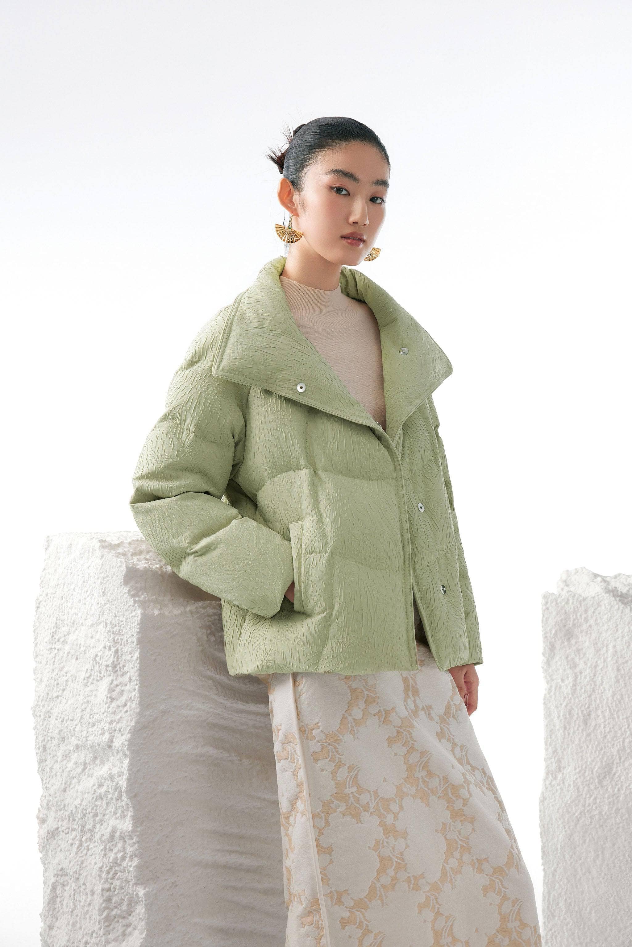 BOSIDENG 2023 Women's Eastern Aesthetic Goose Down Jacket 4 / Pastel Green Jacquard