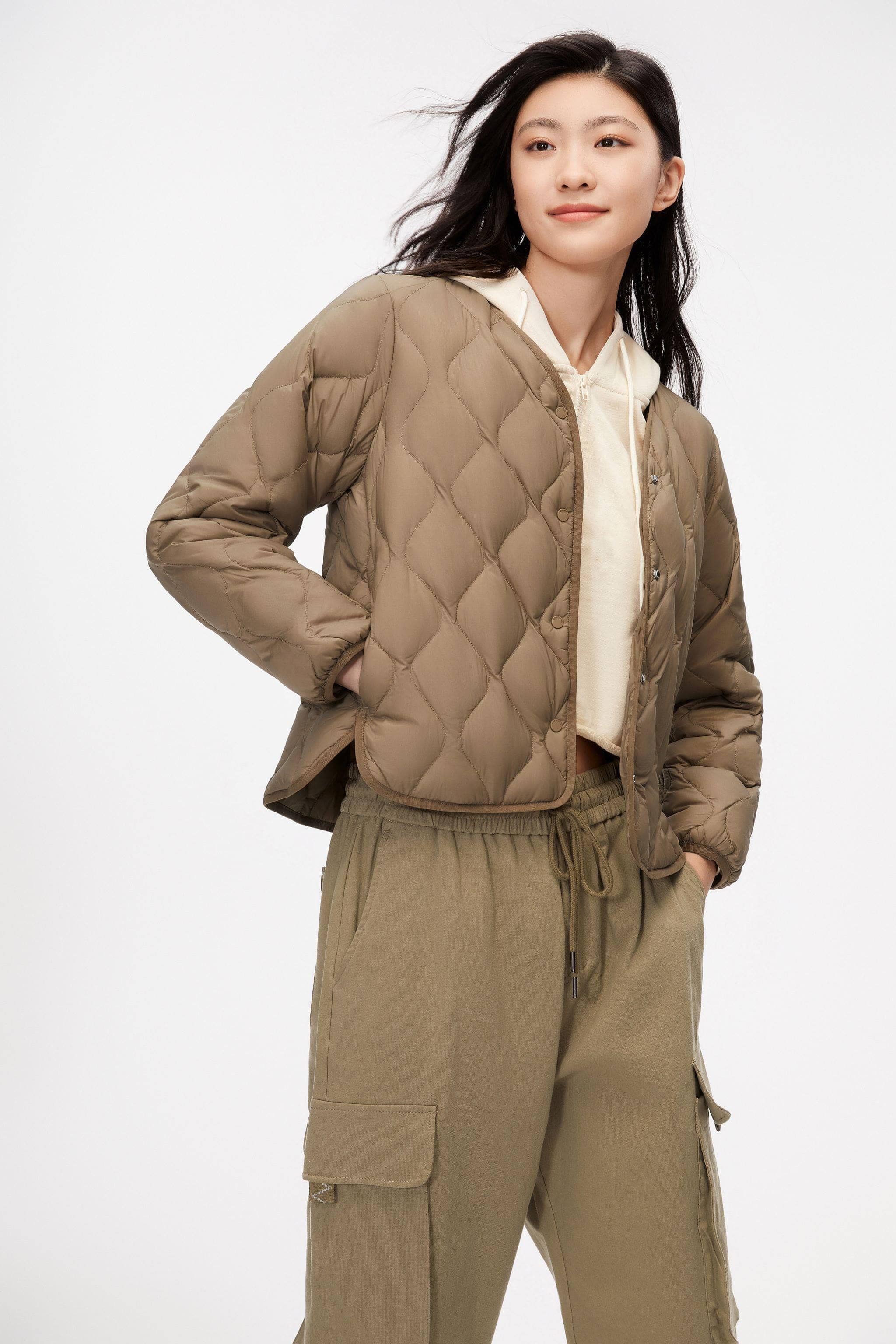 BOSIDENG 2023 Women's Quilted Lightweight Down Jacket Jacket 4 / Pine khaki