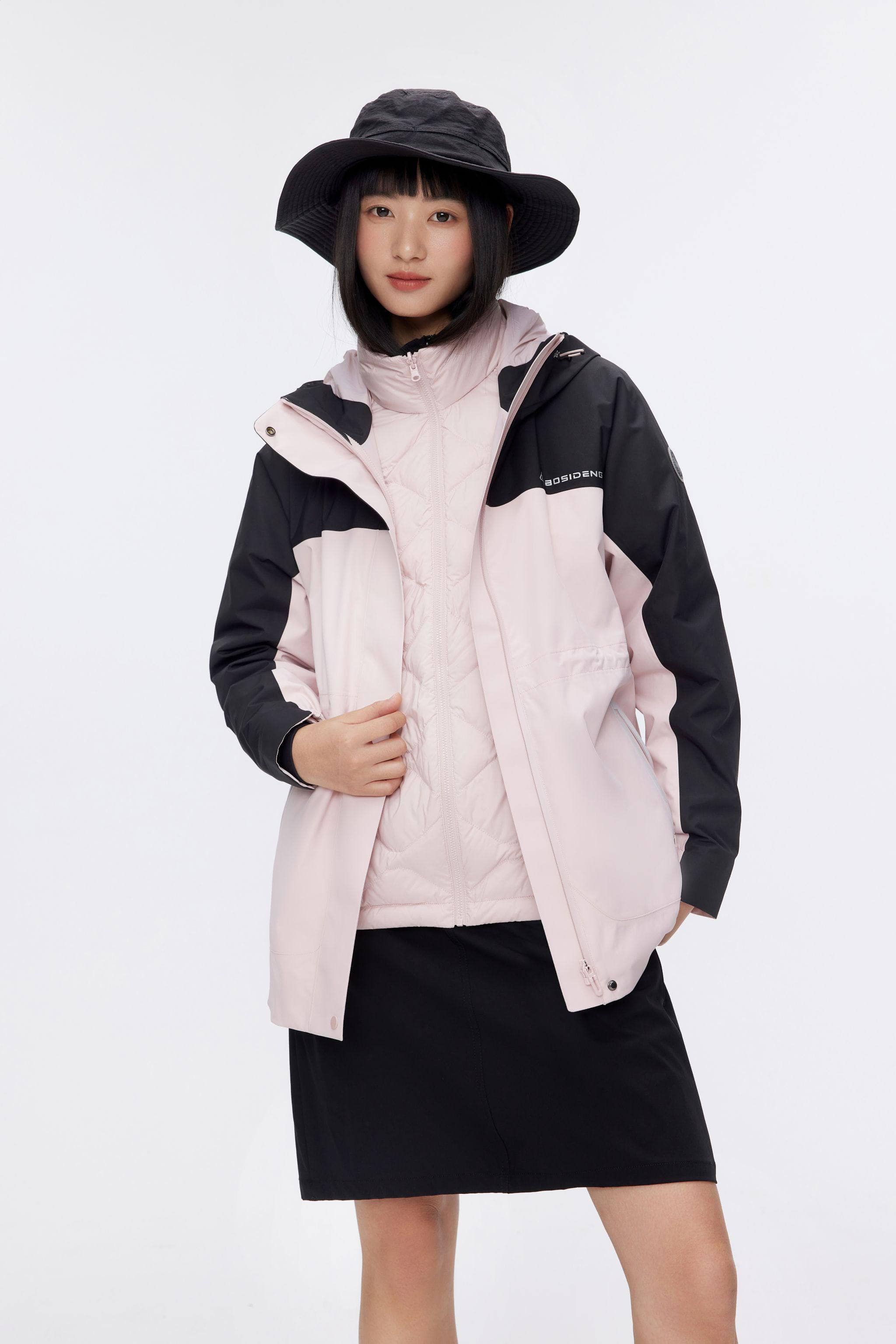 BOSIDENG 2023 3 in 1 All-Weather Goose Down Parka 2402 Jacket 4 / Pinkish Tan / Black