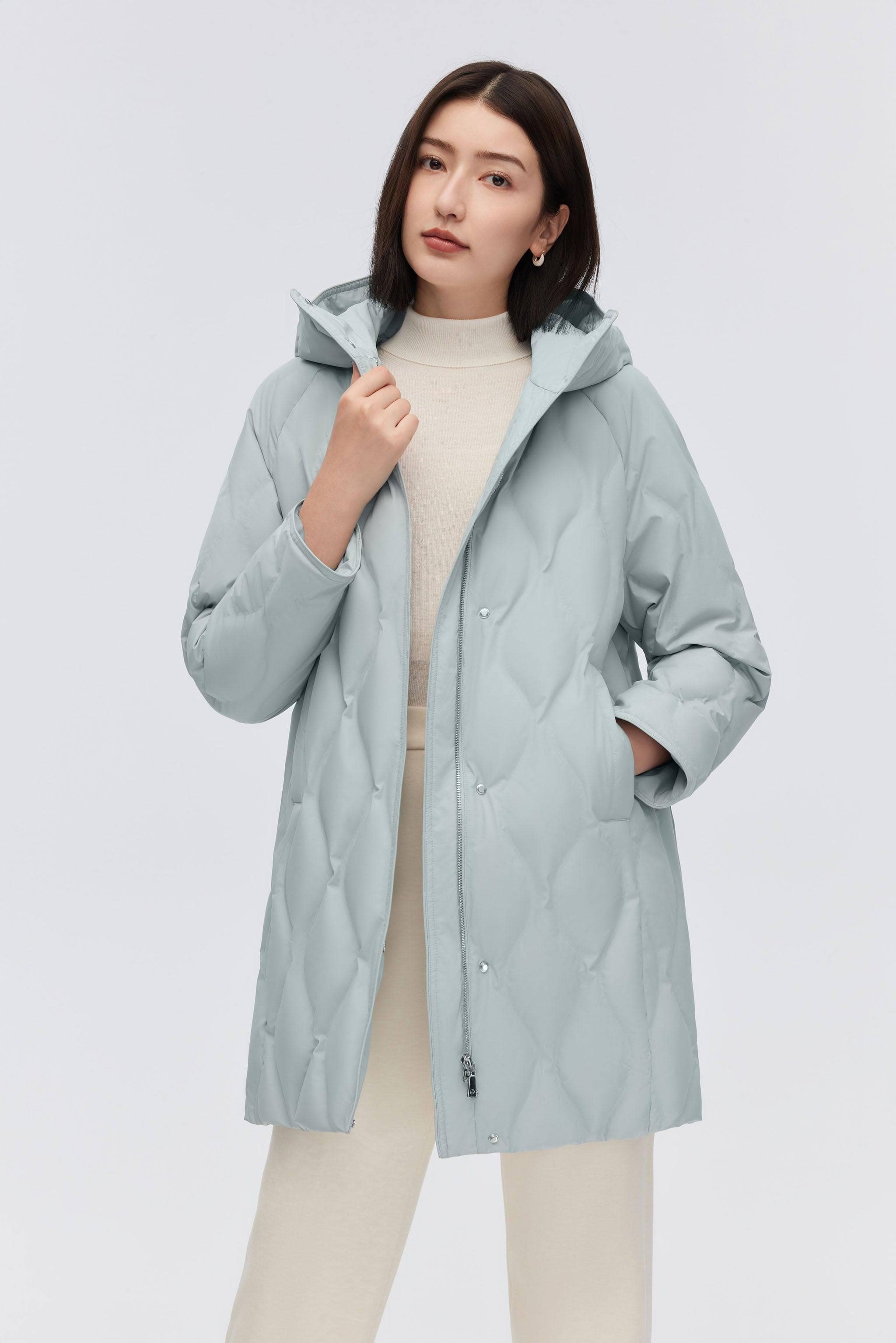 BOSIDENG 2023 Women's Classic Business Thigh Length Goose Down Coat Jacket 4 / Steel Blue