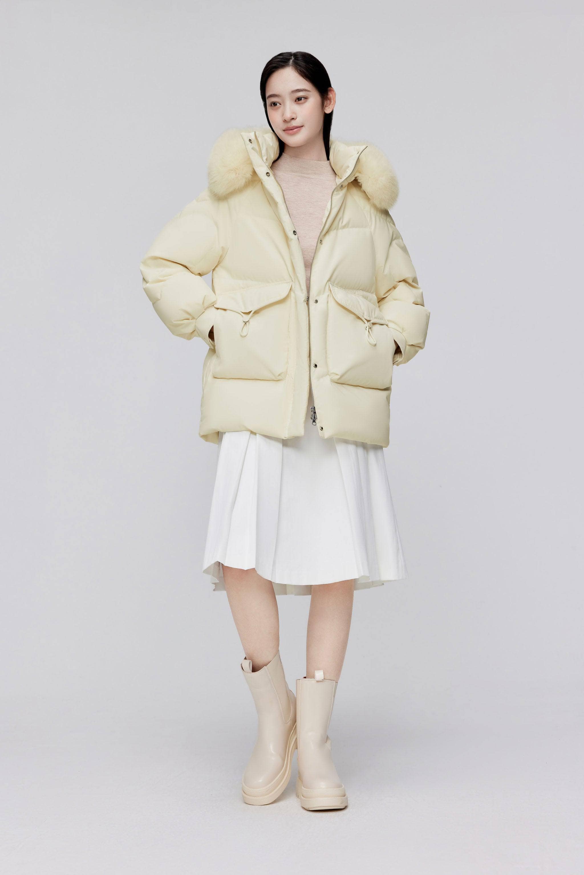 BOSIDENG 2023 Classic Oversized Down Jacket with Fur 5268 Jacket 4 / Yellow Iris