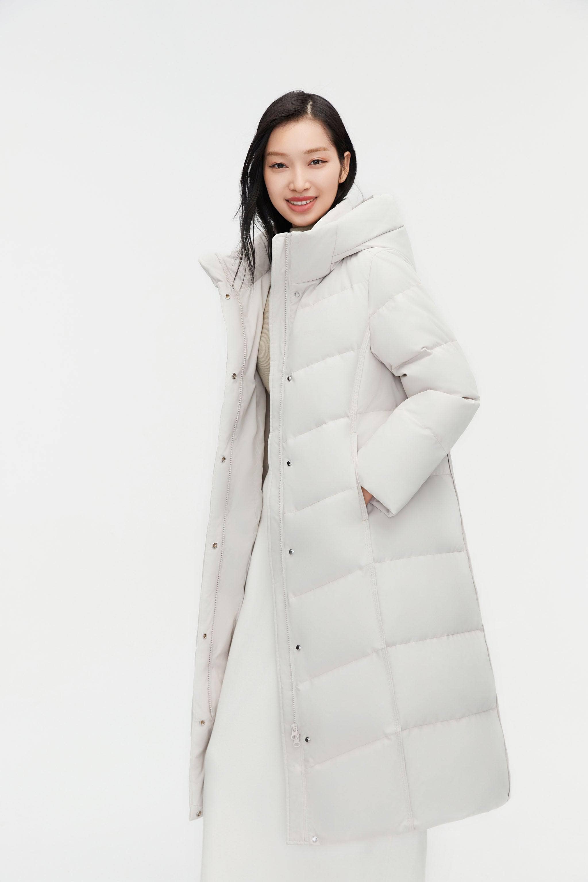 BOSIDENG 2023 Women's Classic Casual Full Length Down Coat 5176 6 / Baby Grey