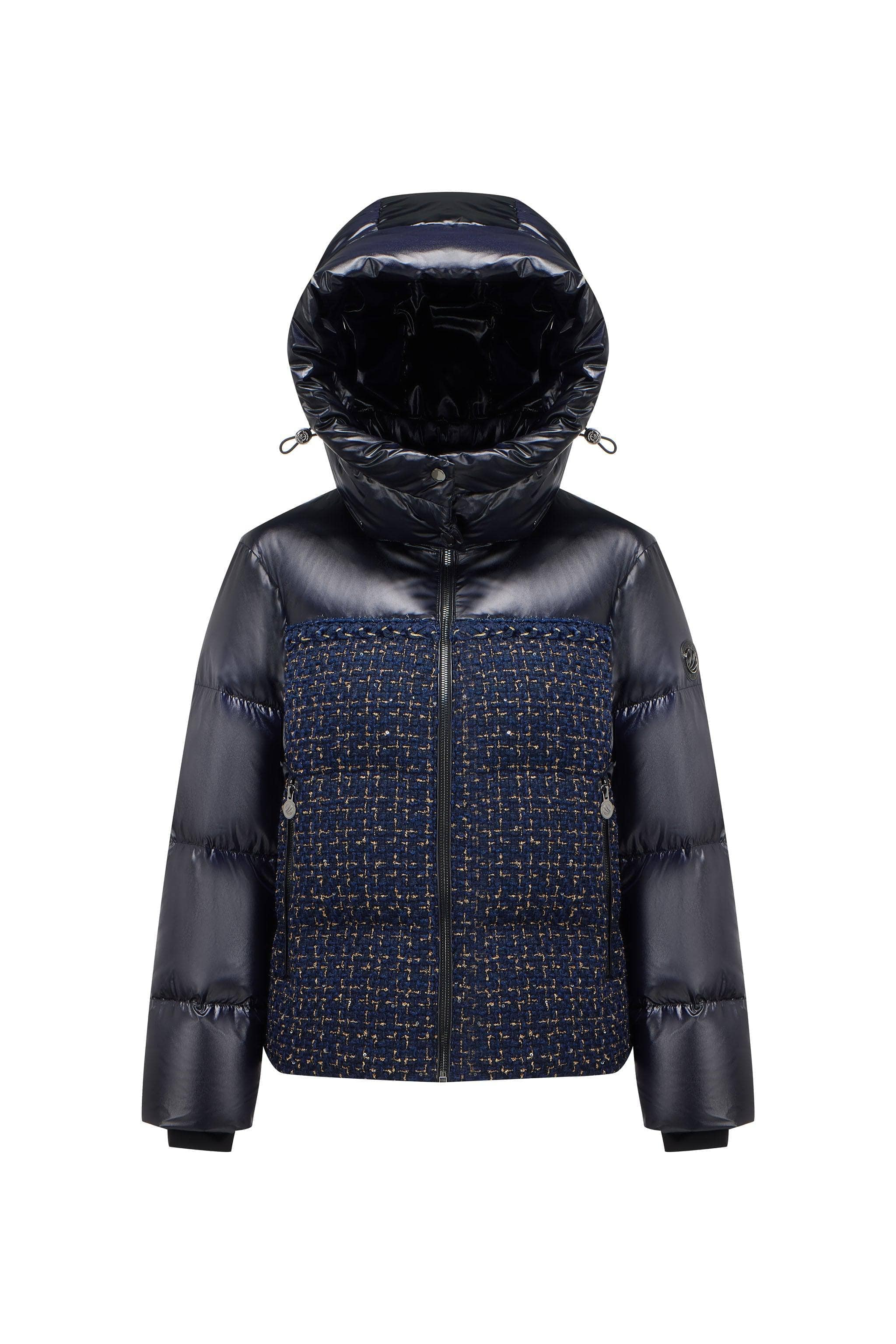 BOSIDENG 2023 Women's Premium Puffer Goose Down Jacket 3186 6 / Blue and Gold Check Tweed