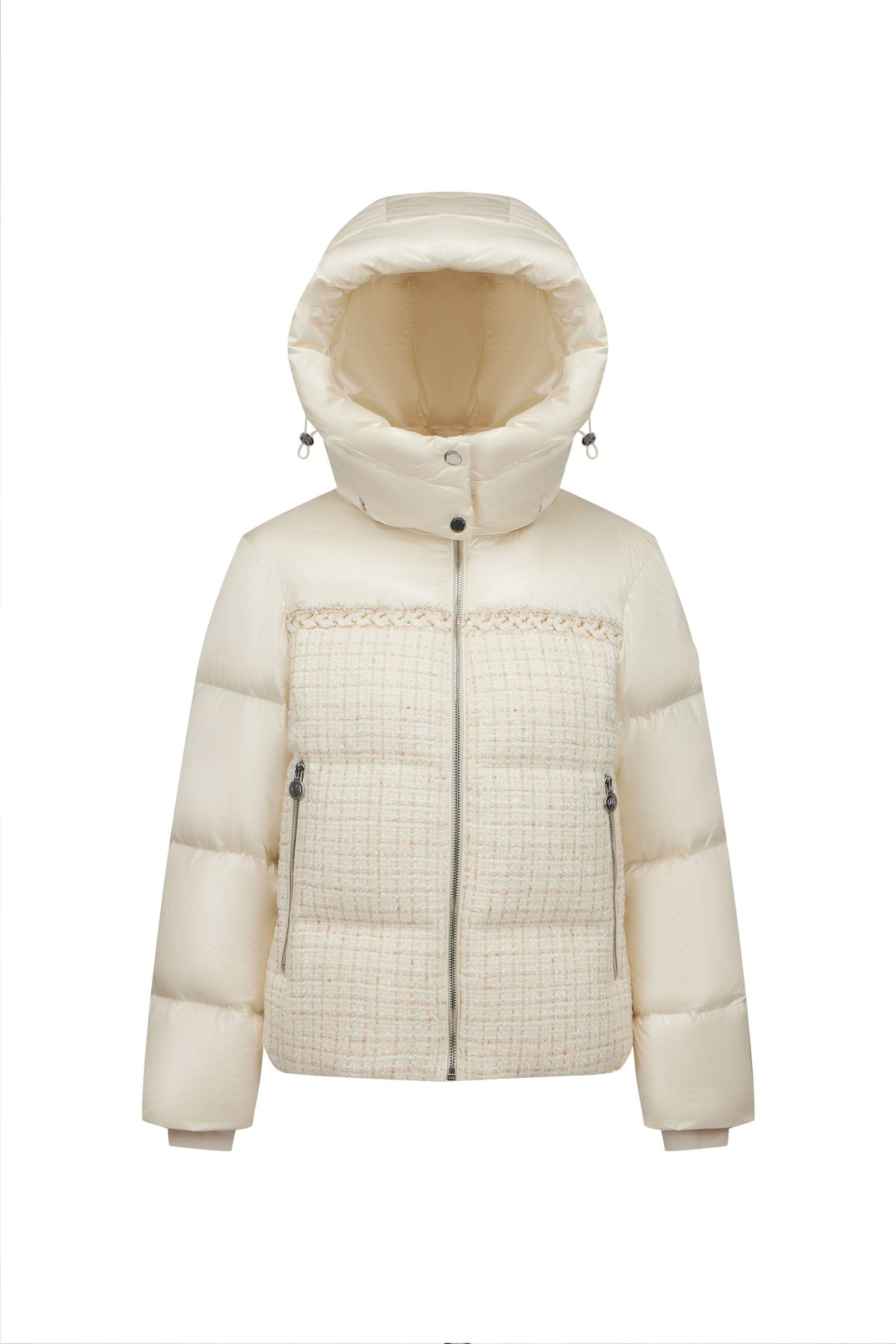 BOSIDENG 2023 Women's Premium Puffer Goose Down Jacket 3186 6 / White and Golden Check Tweed