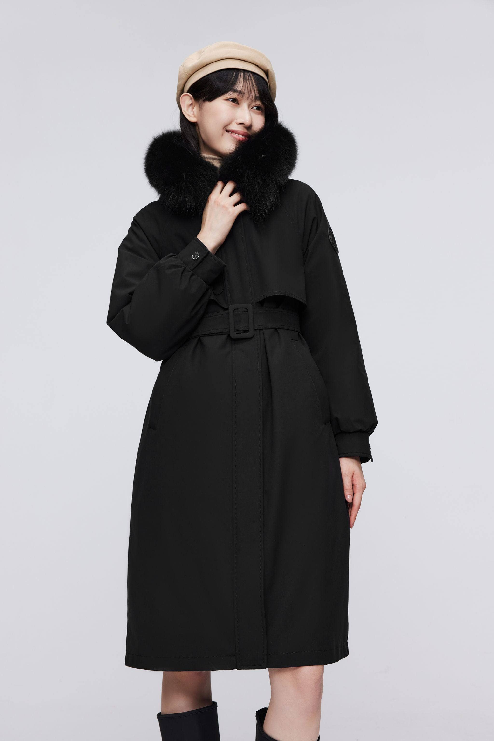 BOSIDENG 2023 Knee Length Fox Fur Down Parka Jacket