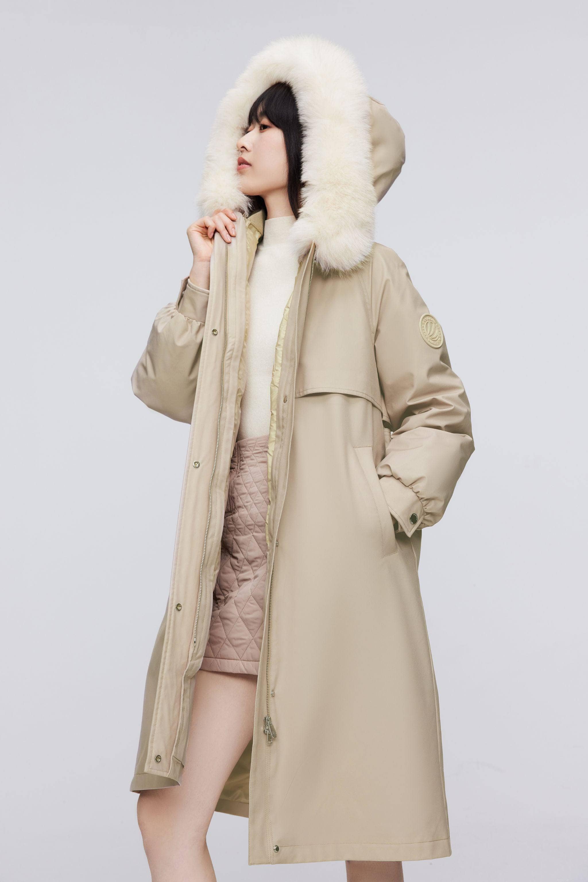 BOSIDENG 2023 Knee Length Fox Fur Down Parka Jacket