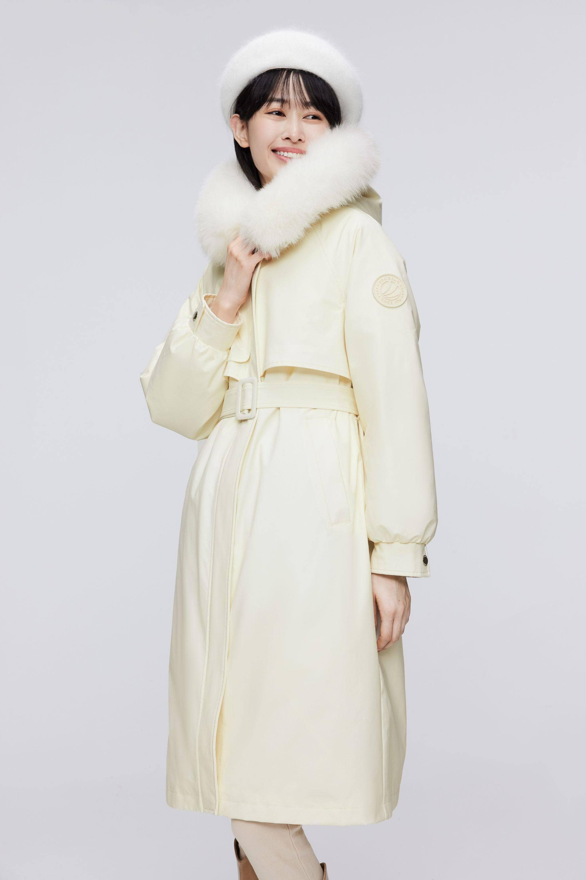 BOSIDENG 2023 Knee Length Fox Fur Down Parka Jacket